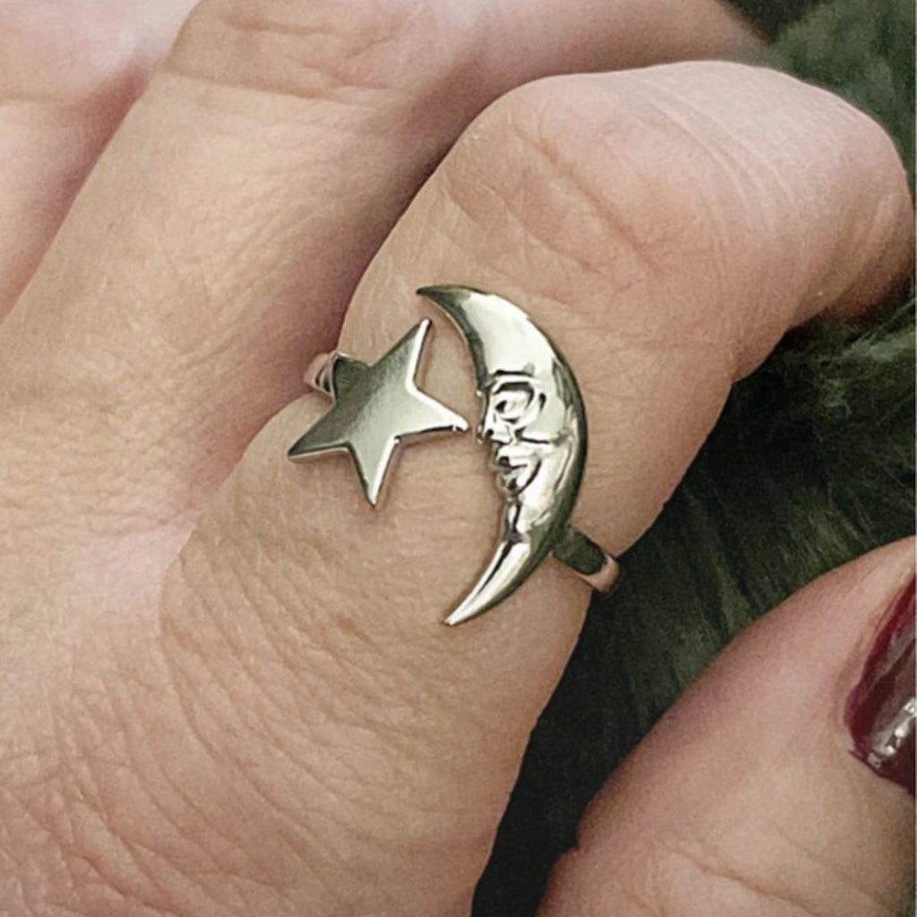 Luna Face & Star Ring | Silver