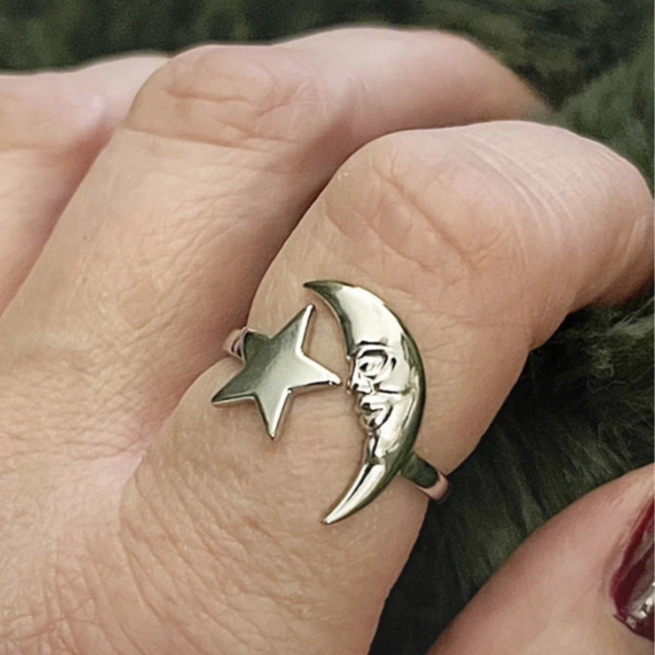 Luna Face & Star Ring | Silver