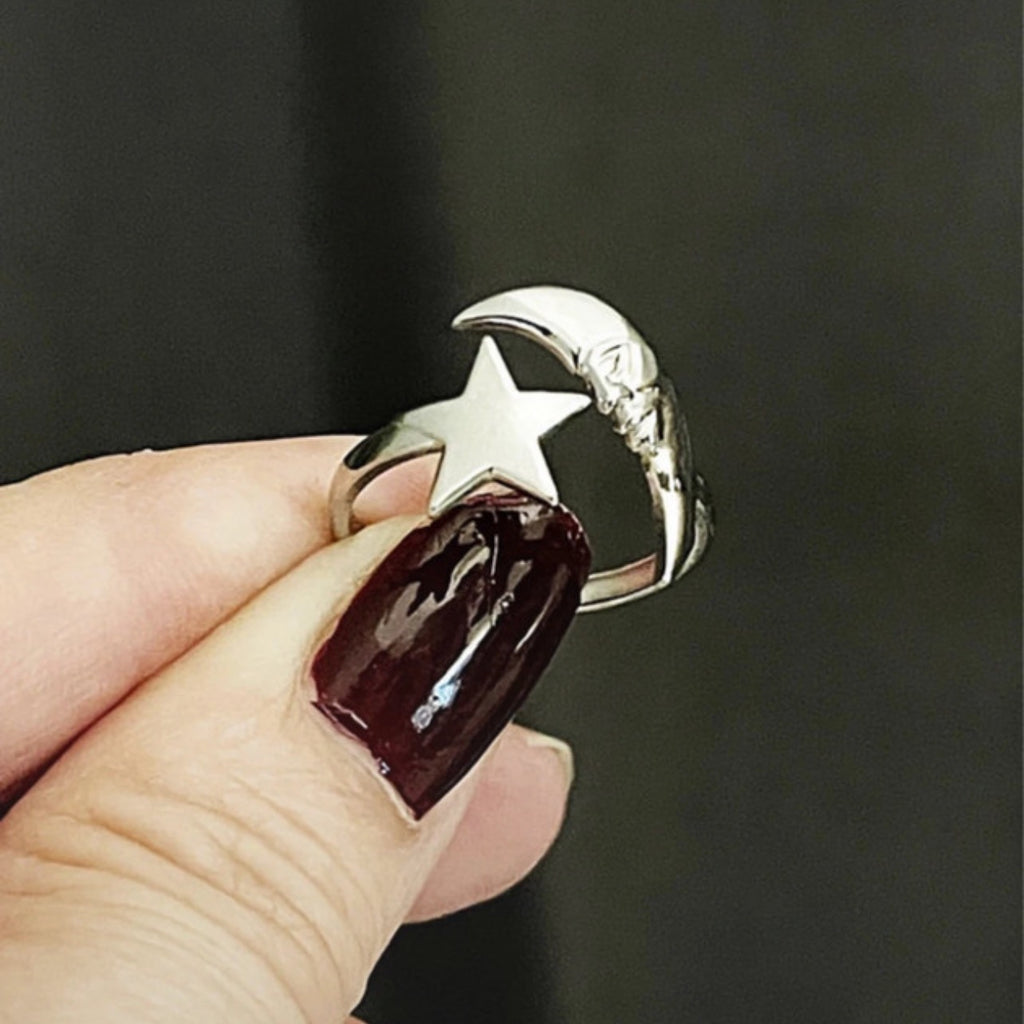 Luna Face & Star Ring | Silver