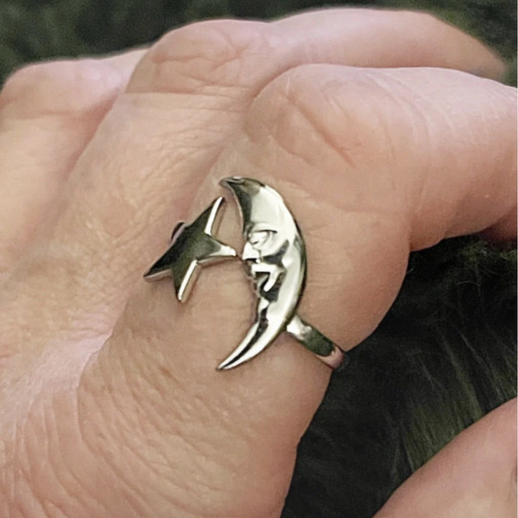 Luna Face & Star Ring | Silver