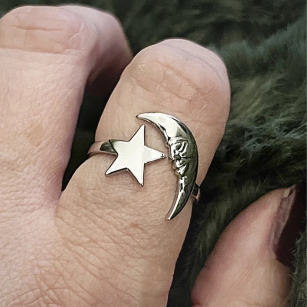 Luna Face & Star Ring | Silver