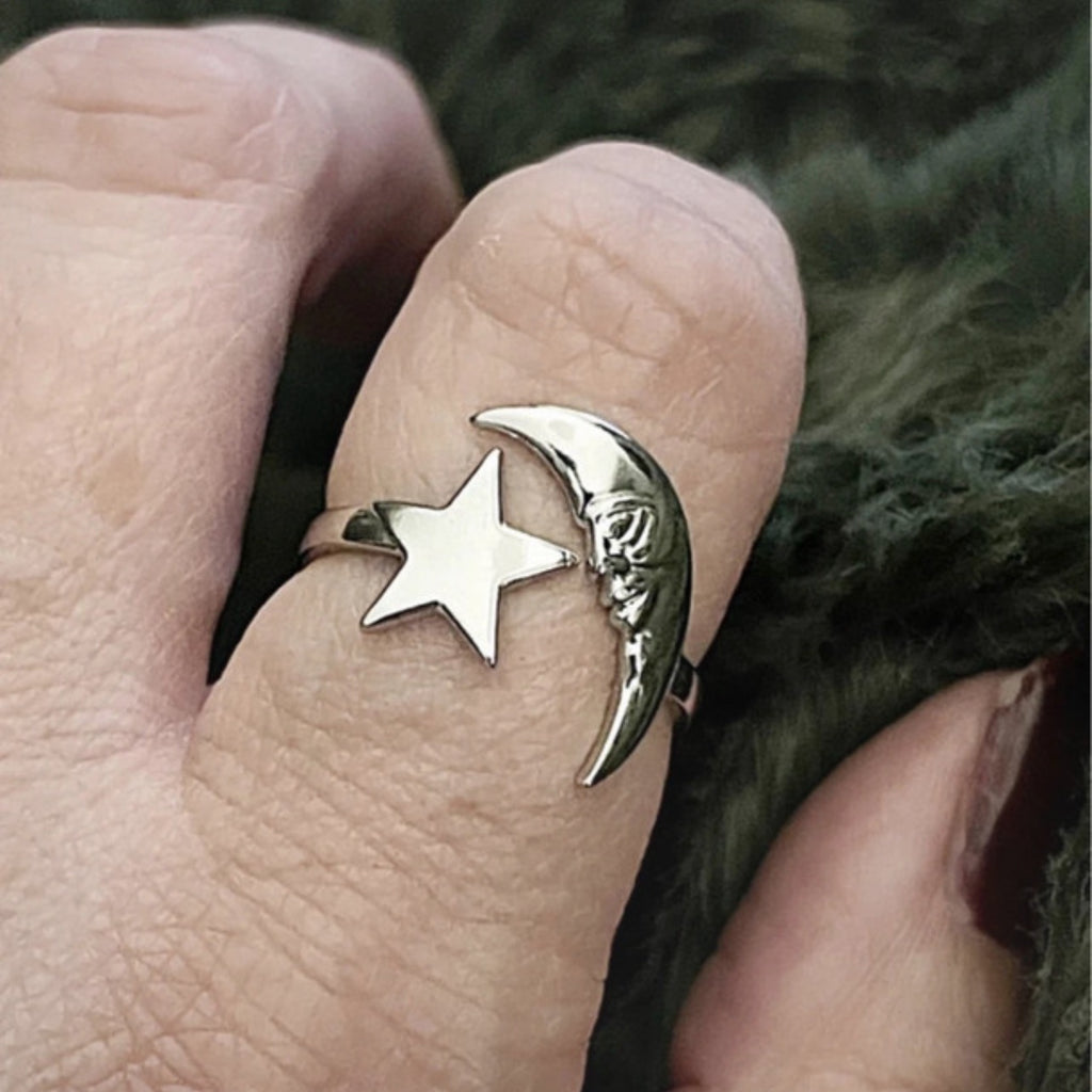 Luna Face & Star Ring | Silver