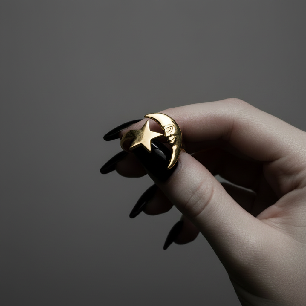 Luna Face & Star Ring | Gold