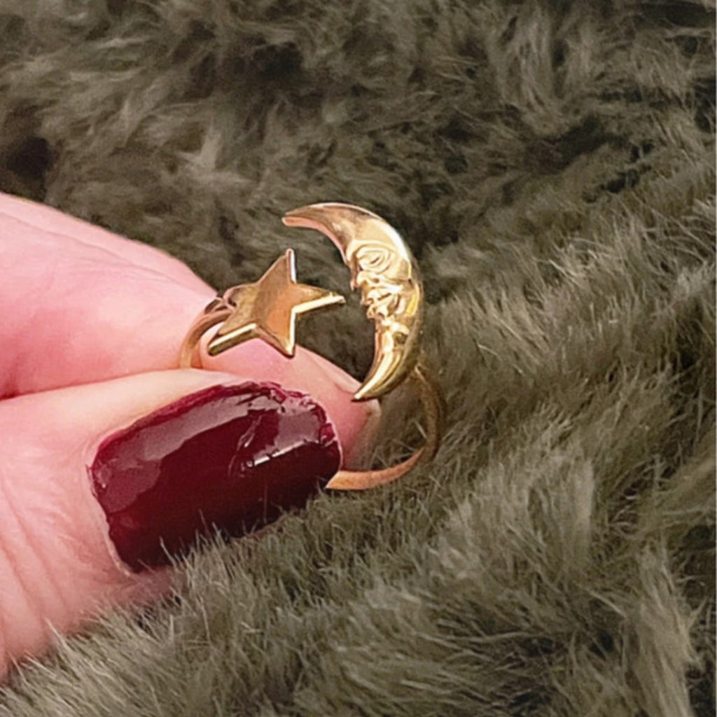 Luna Face & Star Ring | Gold