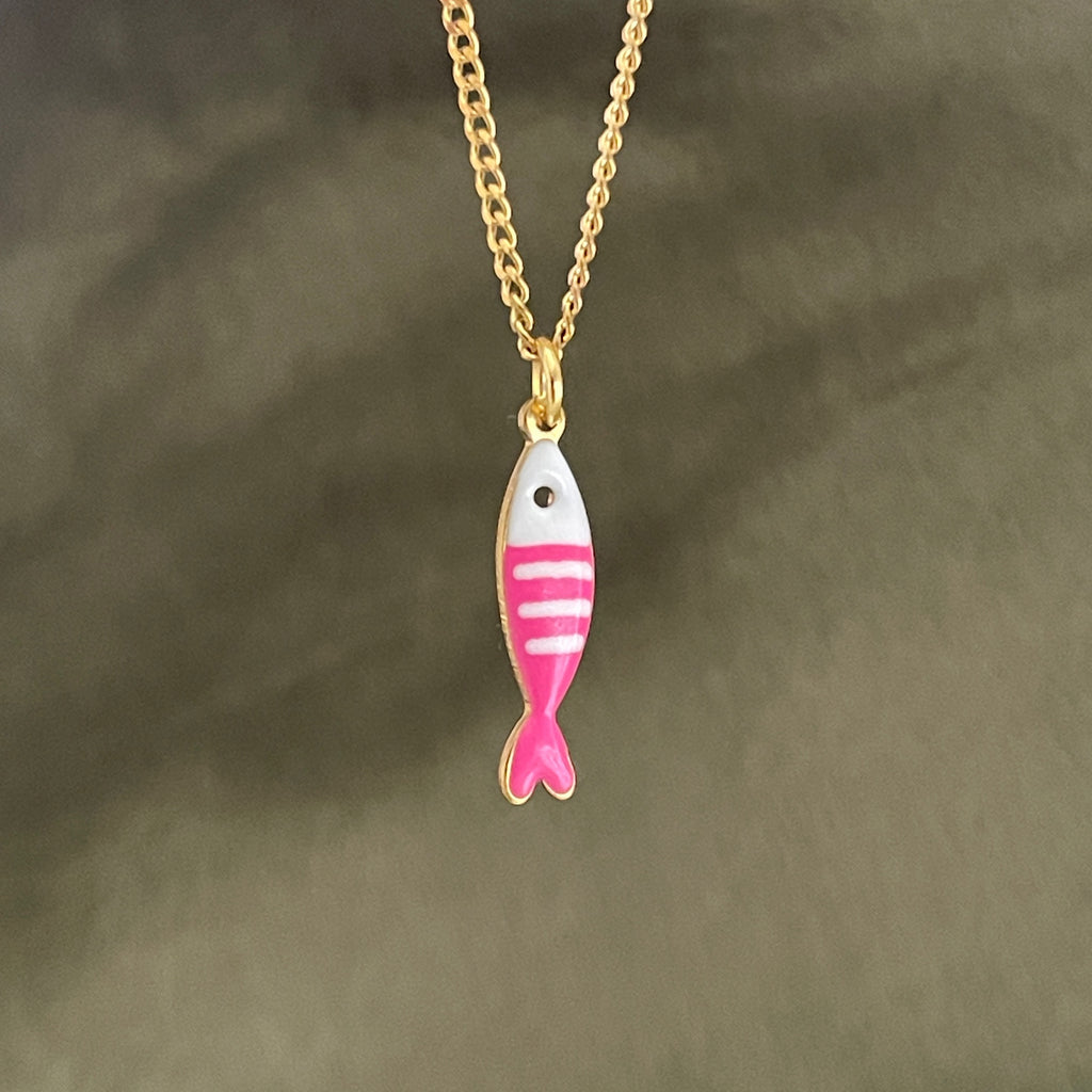 Little Splash | Tiny Enamel Fish Necklace - pink