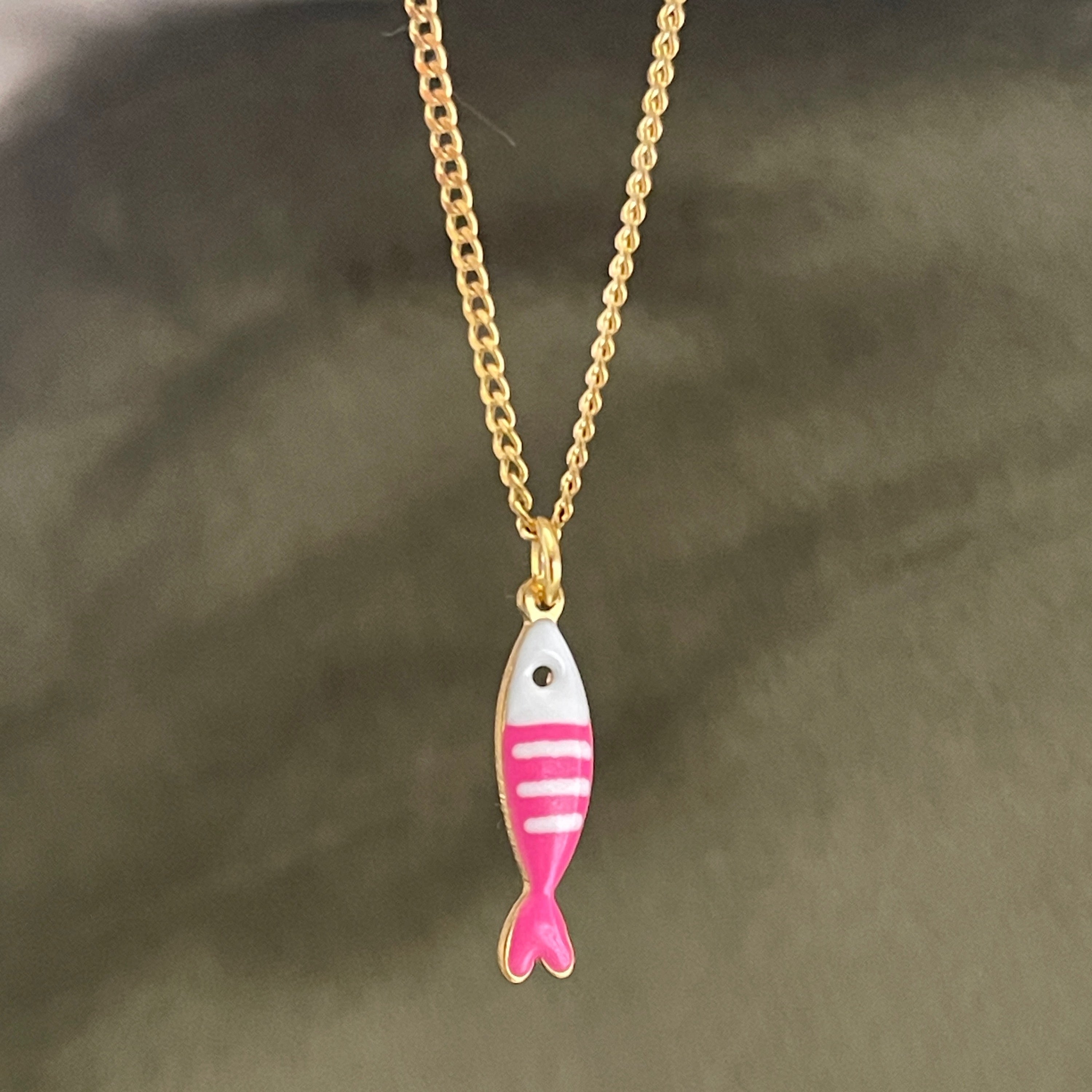 Little Splash | Tiny Enamel Fish Necklace - pink