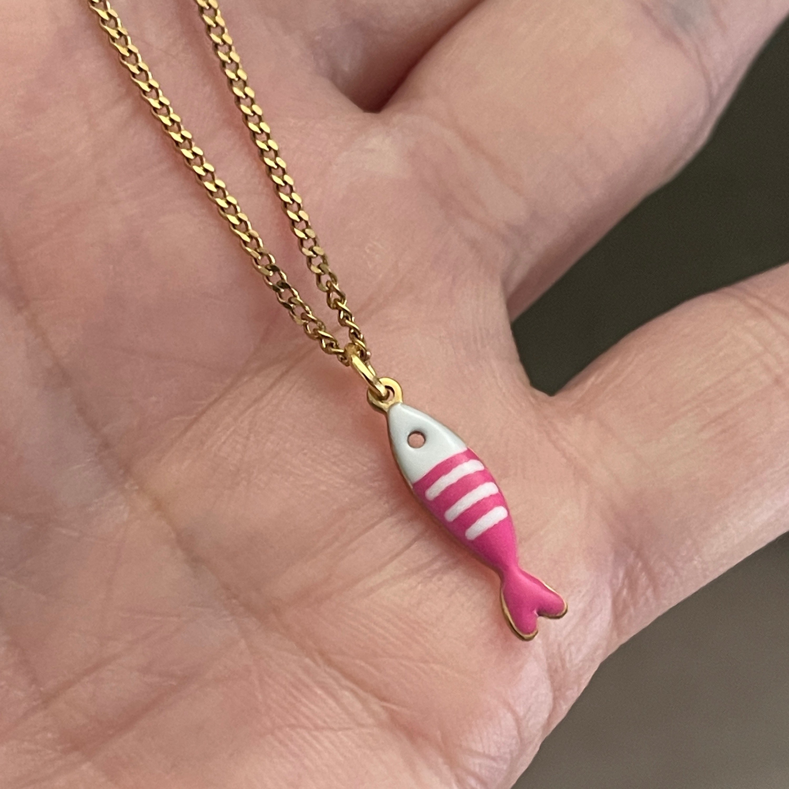 Little Splash | Tiny Enamel Fish Necklace - pink