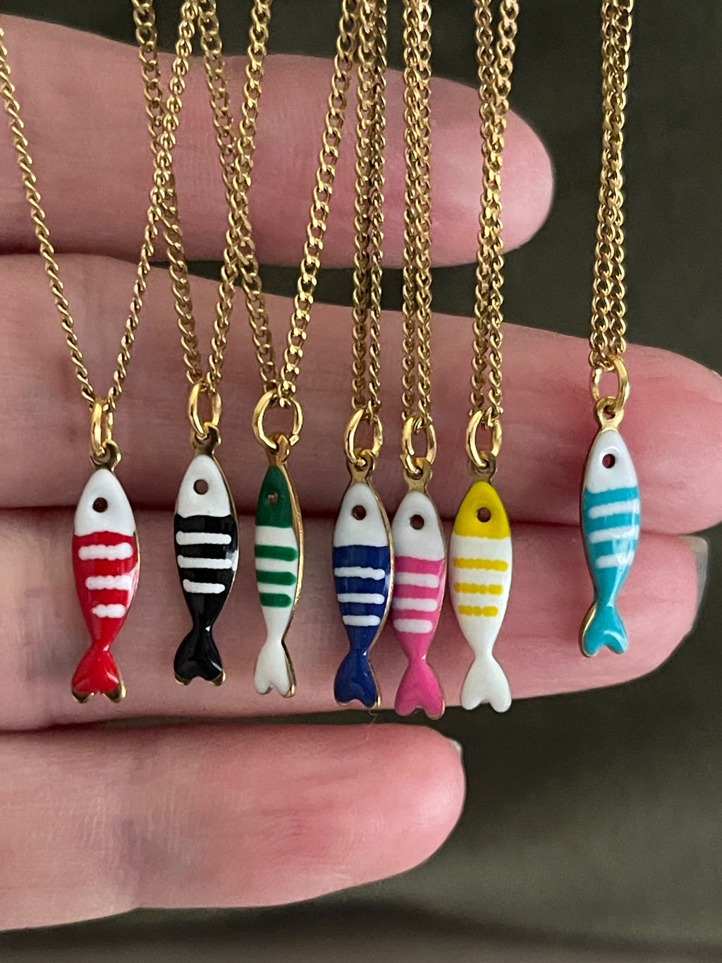 Little Splash | Tiny Enamel Fish Necklace - pink