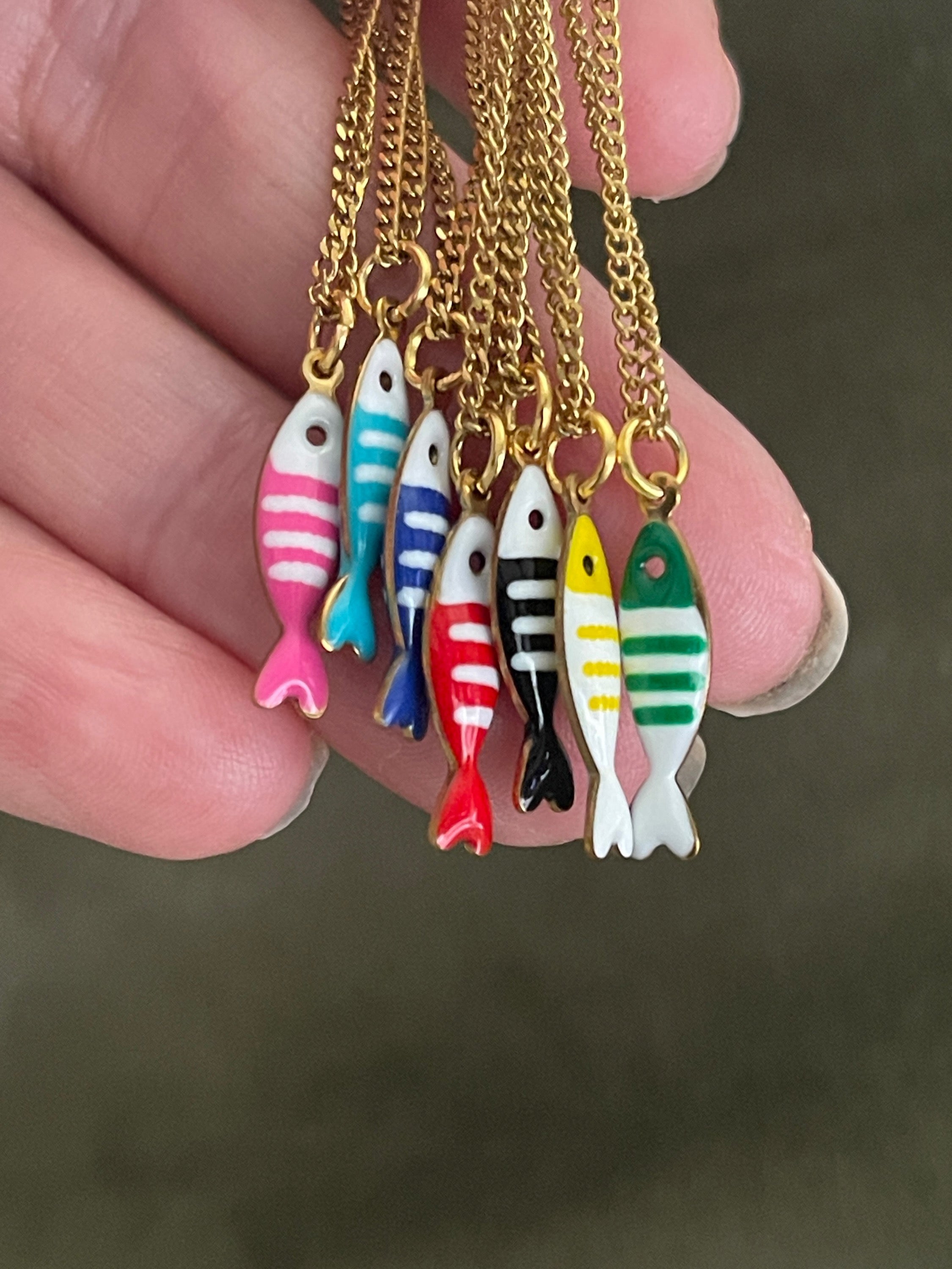 Little Splash | Tiny Enamel Fish Necklace - pink