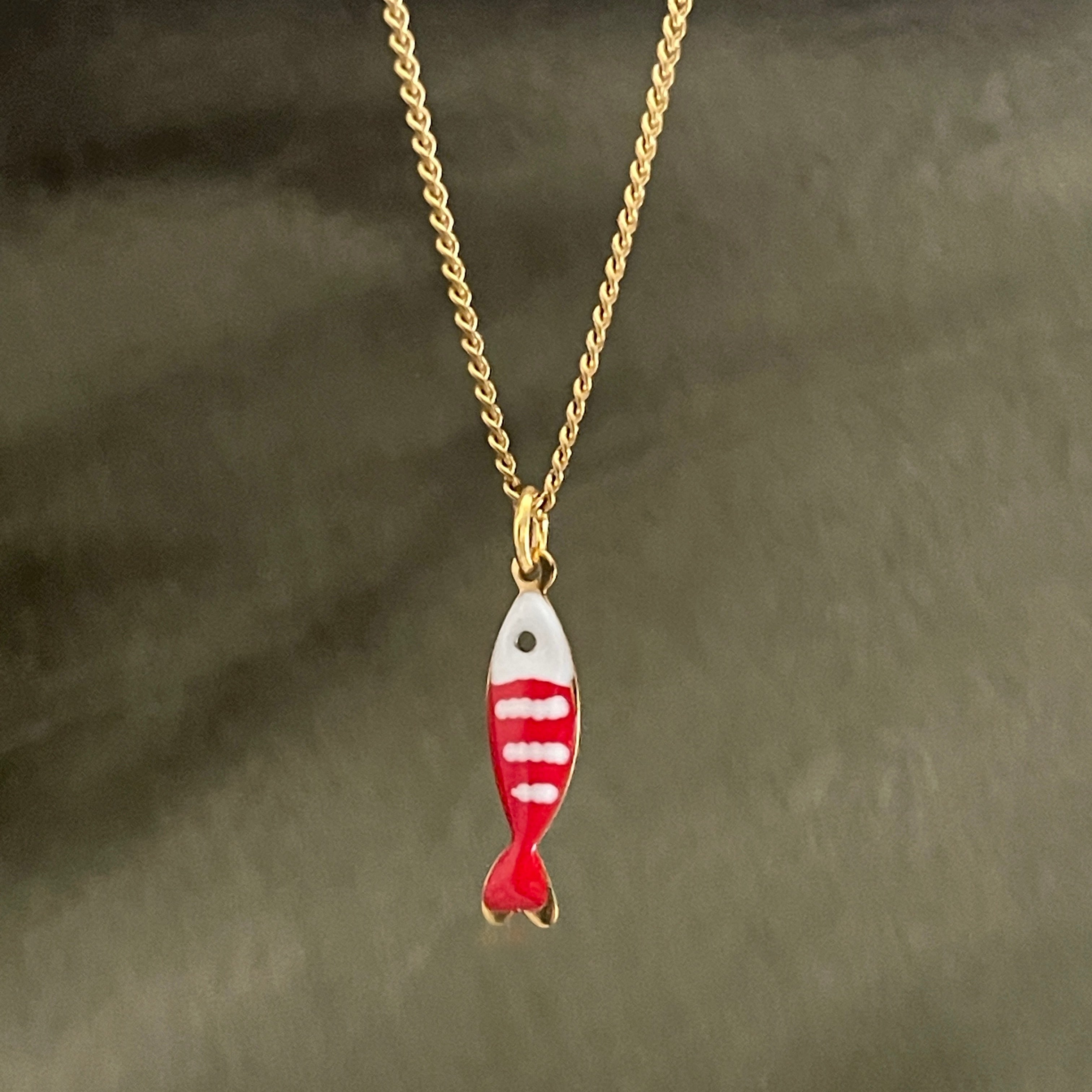 Little Splash | Tiny Enamel Fish Necklace- red