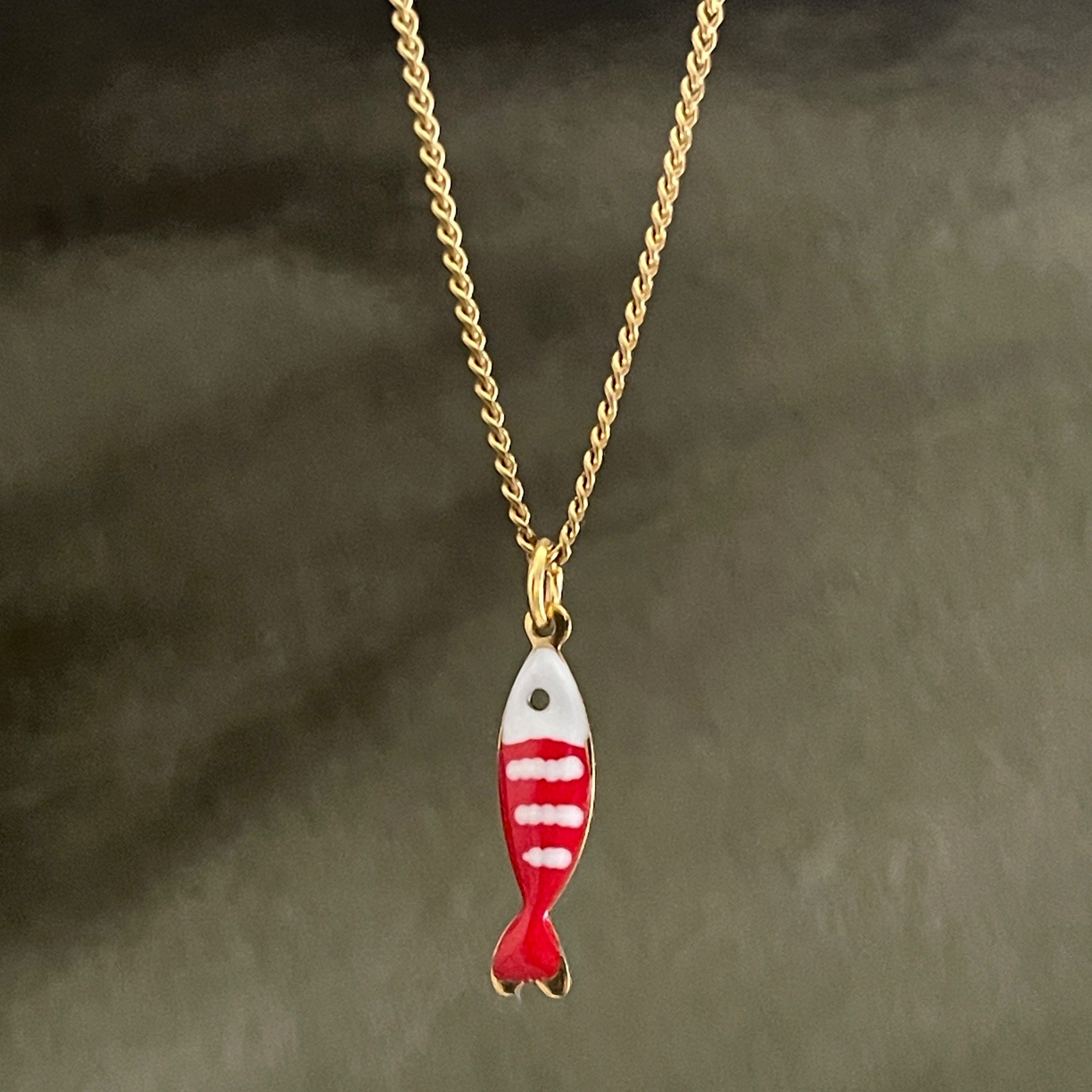Little Splash | Tiny Enamel Fish Necklace- red
