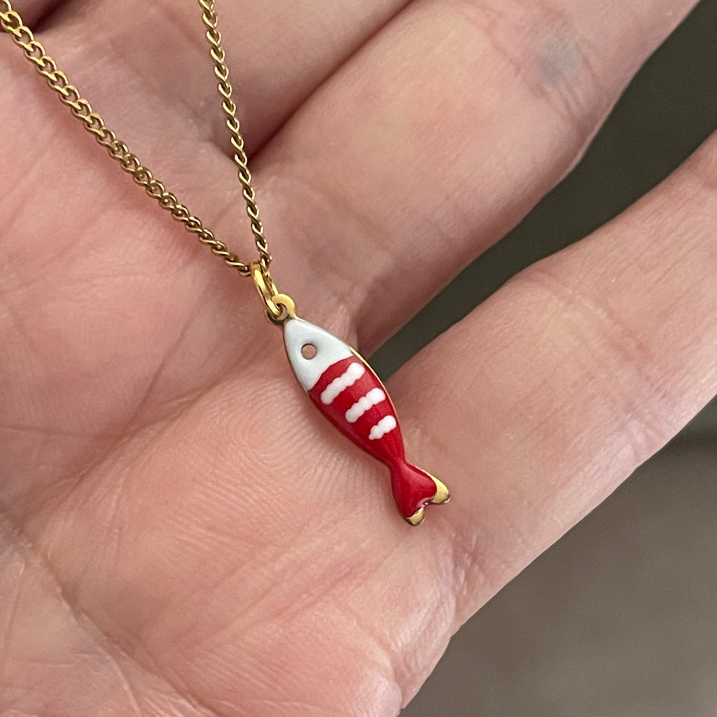 Little Splash | Tiny Enamel Fish Necklace- red