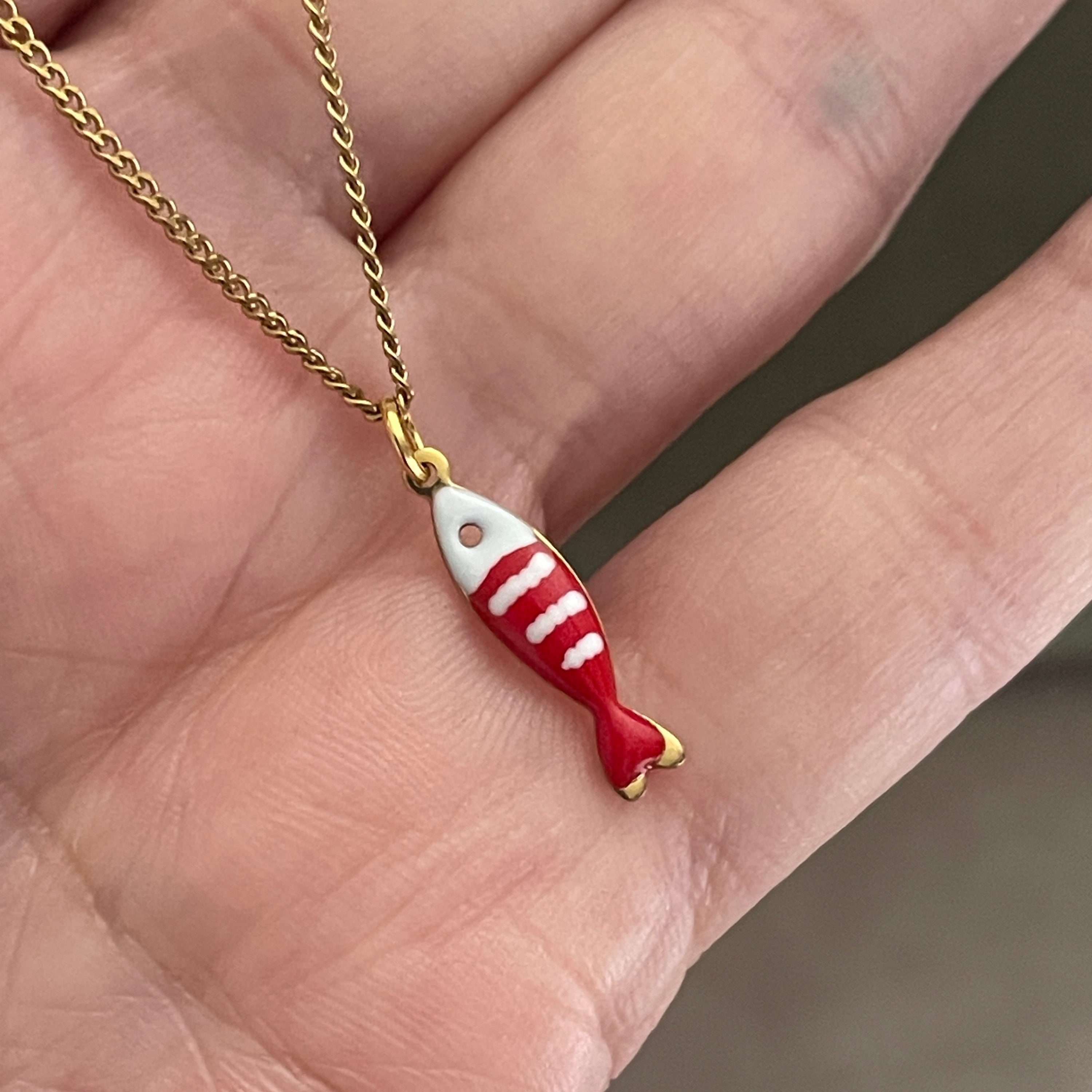 Little Splash | Tiny Enamel Fish Necklace- red