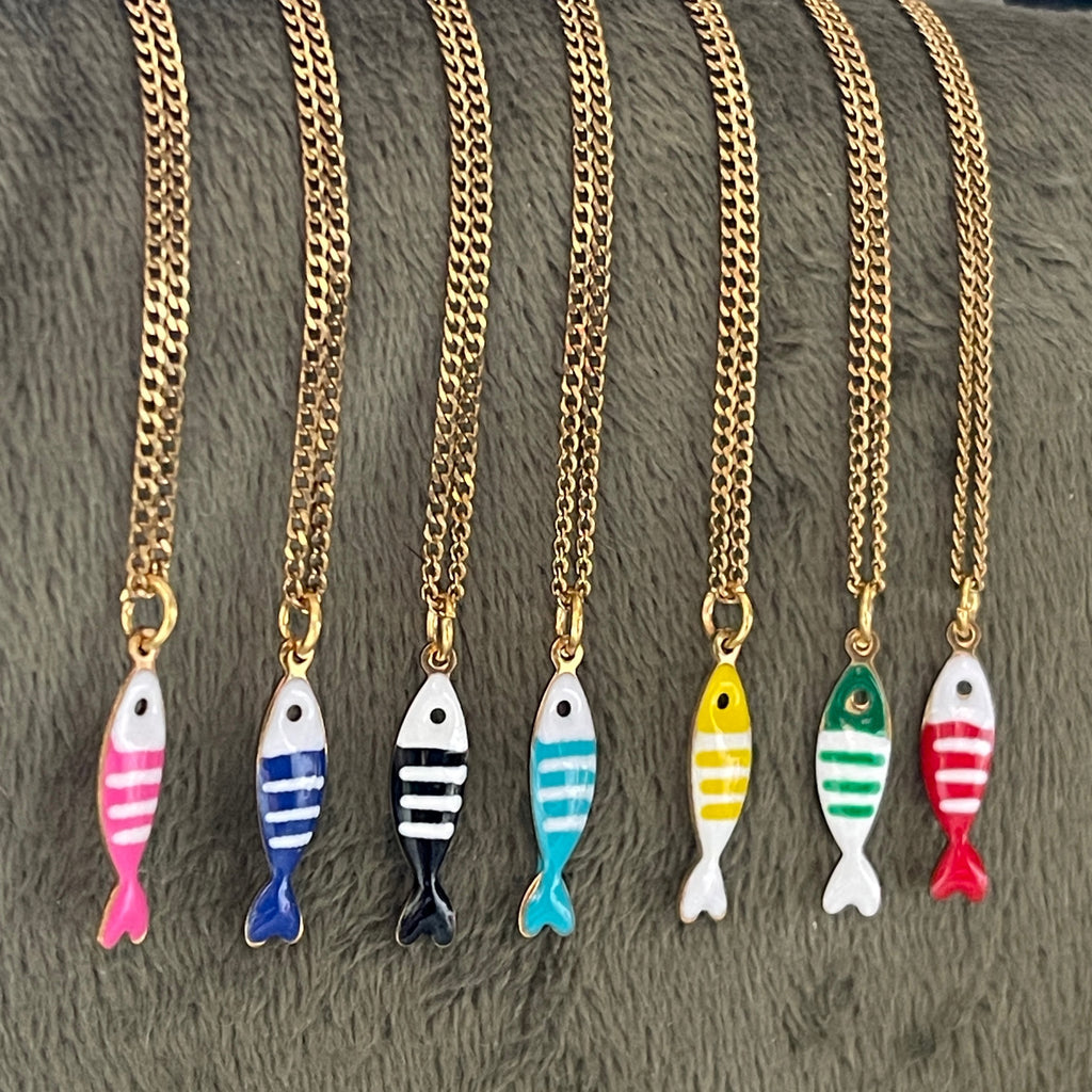Little Splash | Tiny Enamel Fish Necklace- red