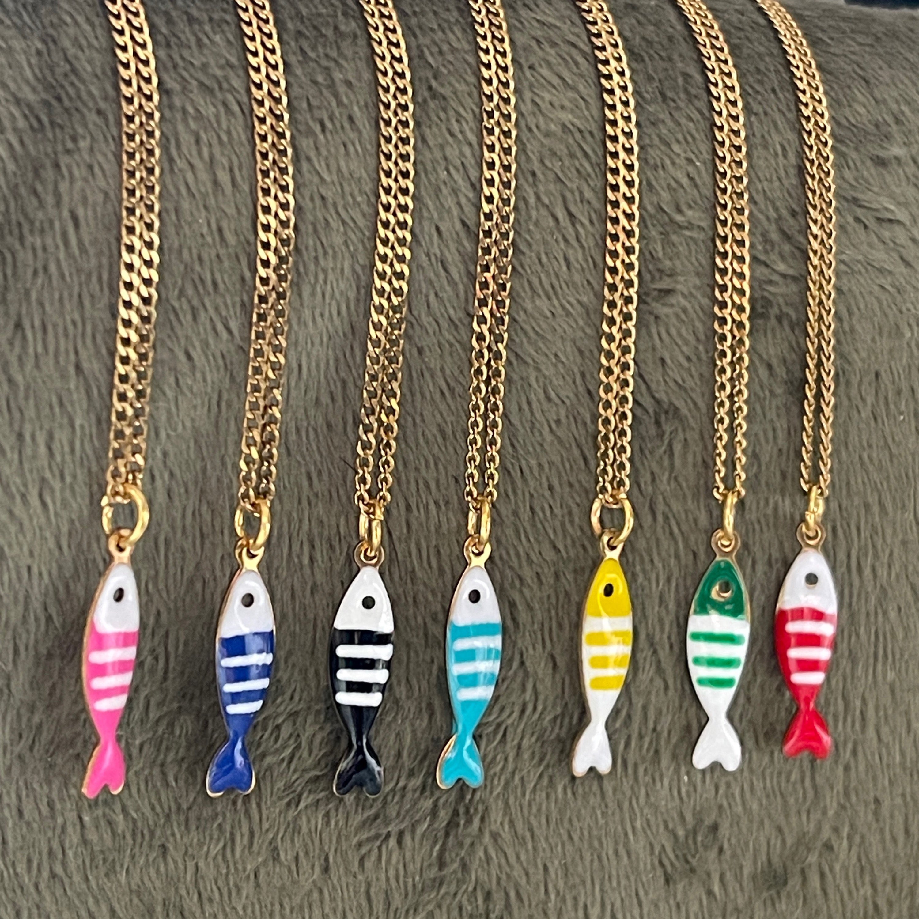 Little Splash | Tiny Enamel Fish Necklace - Green