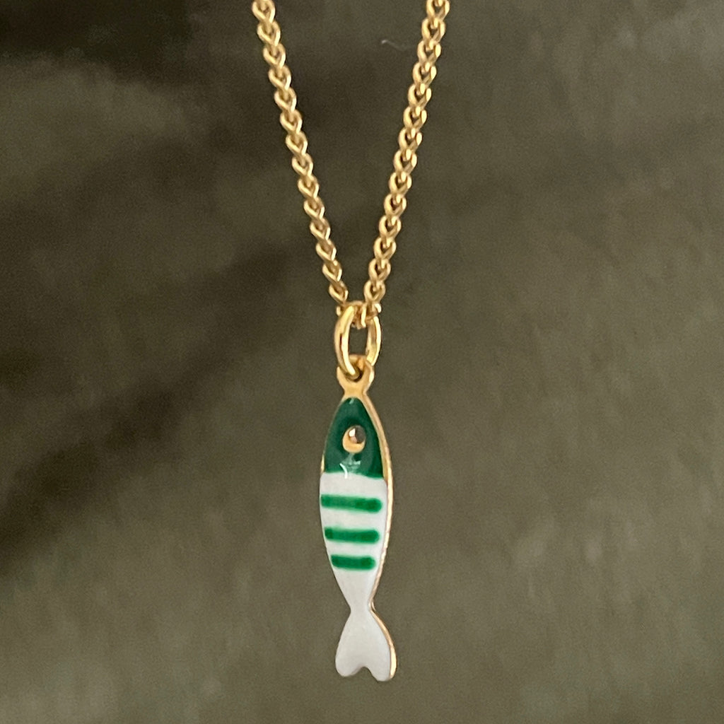 Little Splash | Tiny Enamel Fish Necklace - Green
