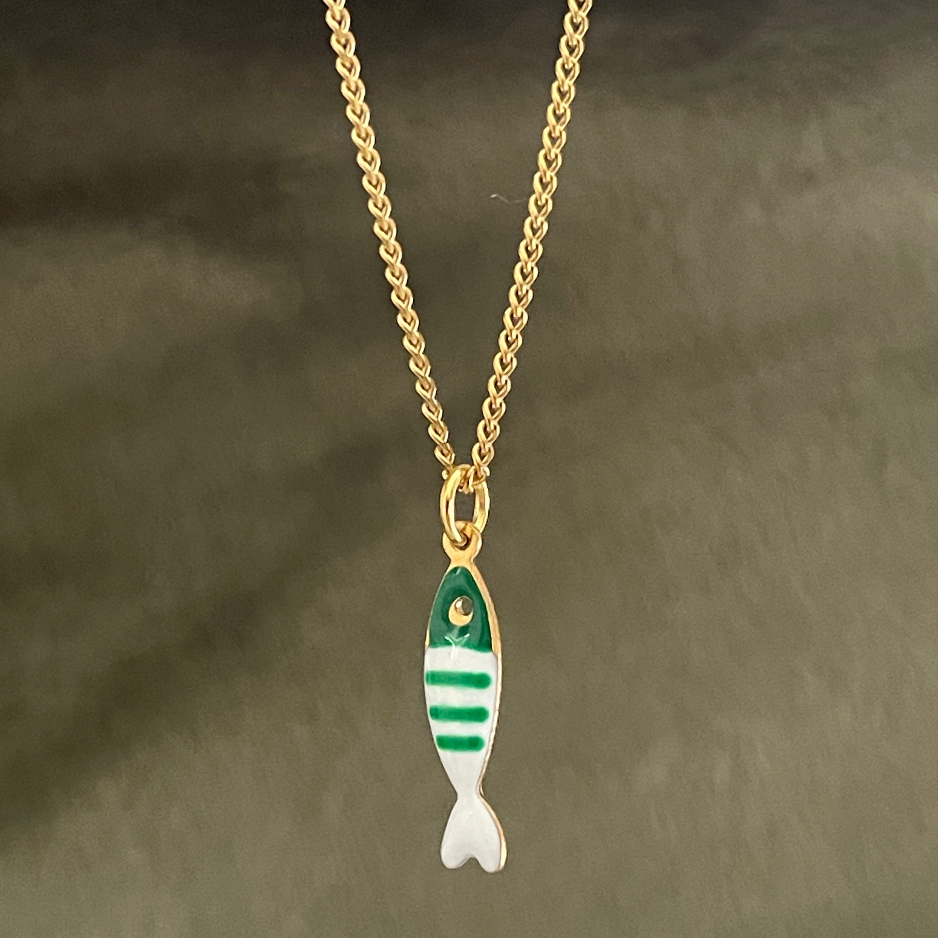 Little Splash | Tiny Enamel Fish Necklace - Green