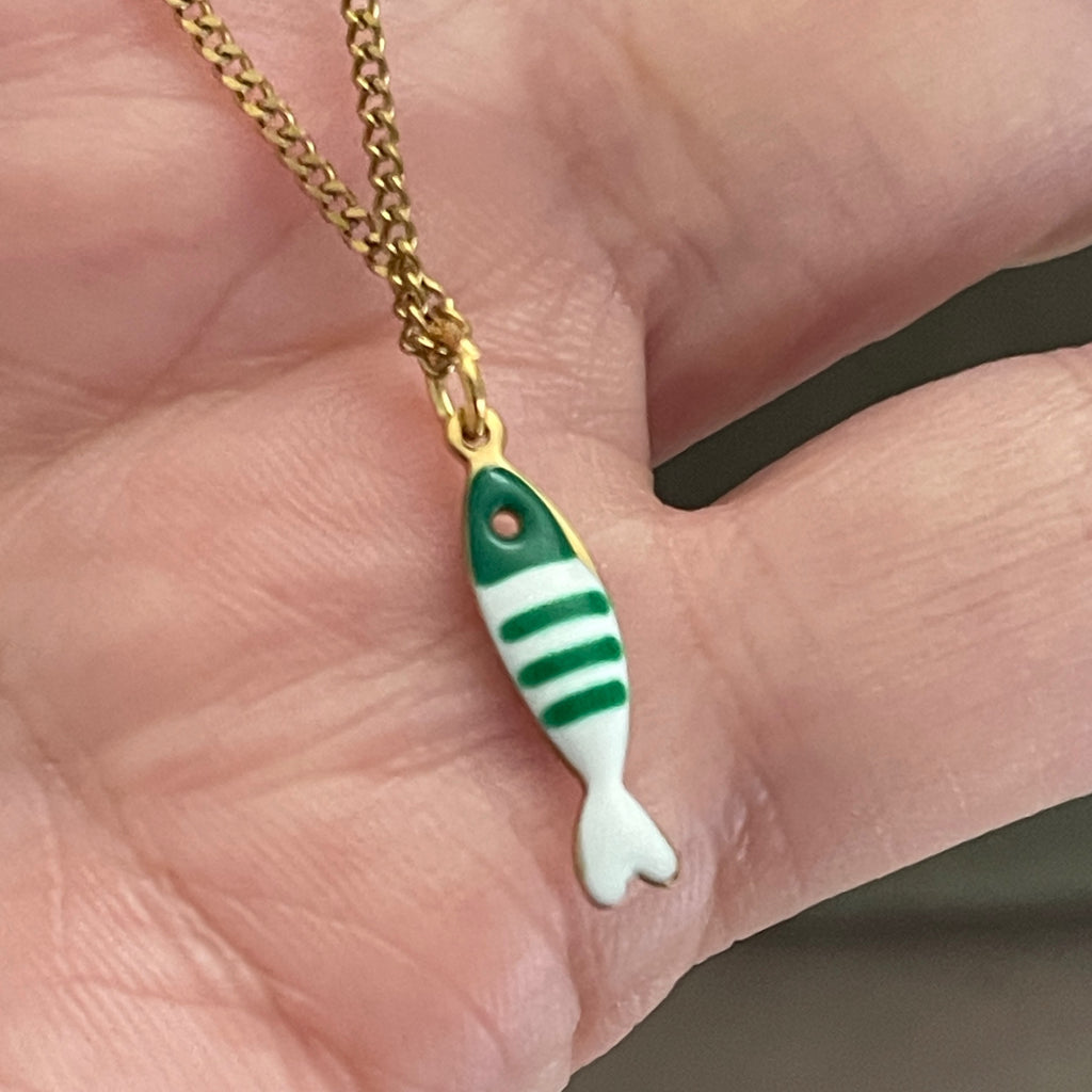 Little Splash | Tiny Enamel Fish Necklace - Green