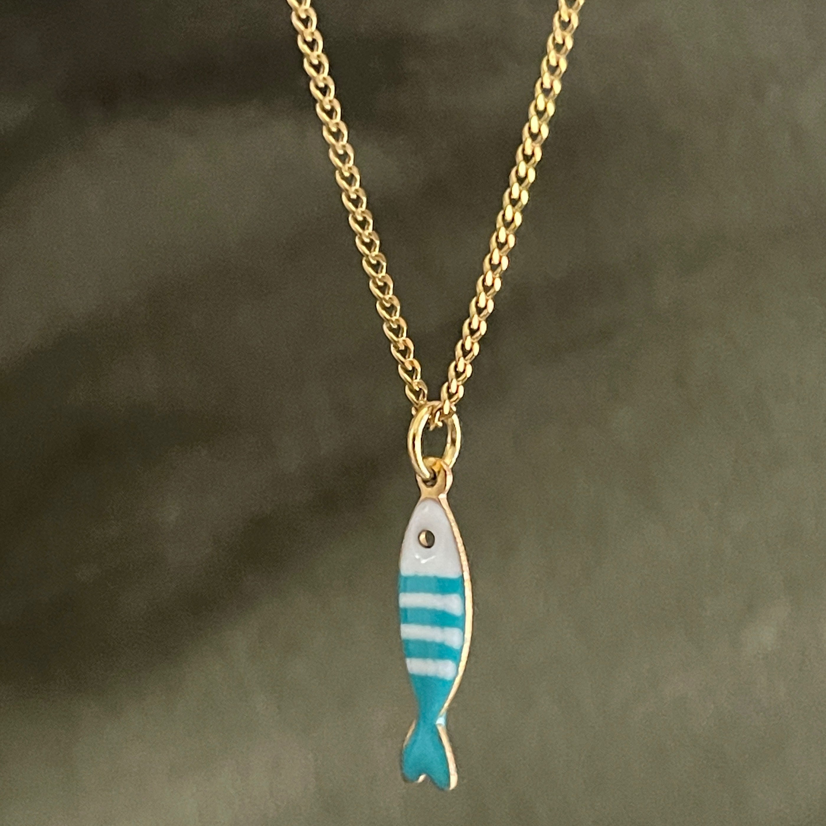 Little Splash | Tiny Enamel Fish Necklace - Turquoise