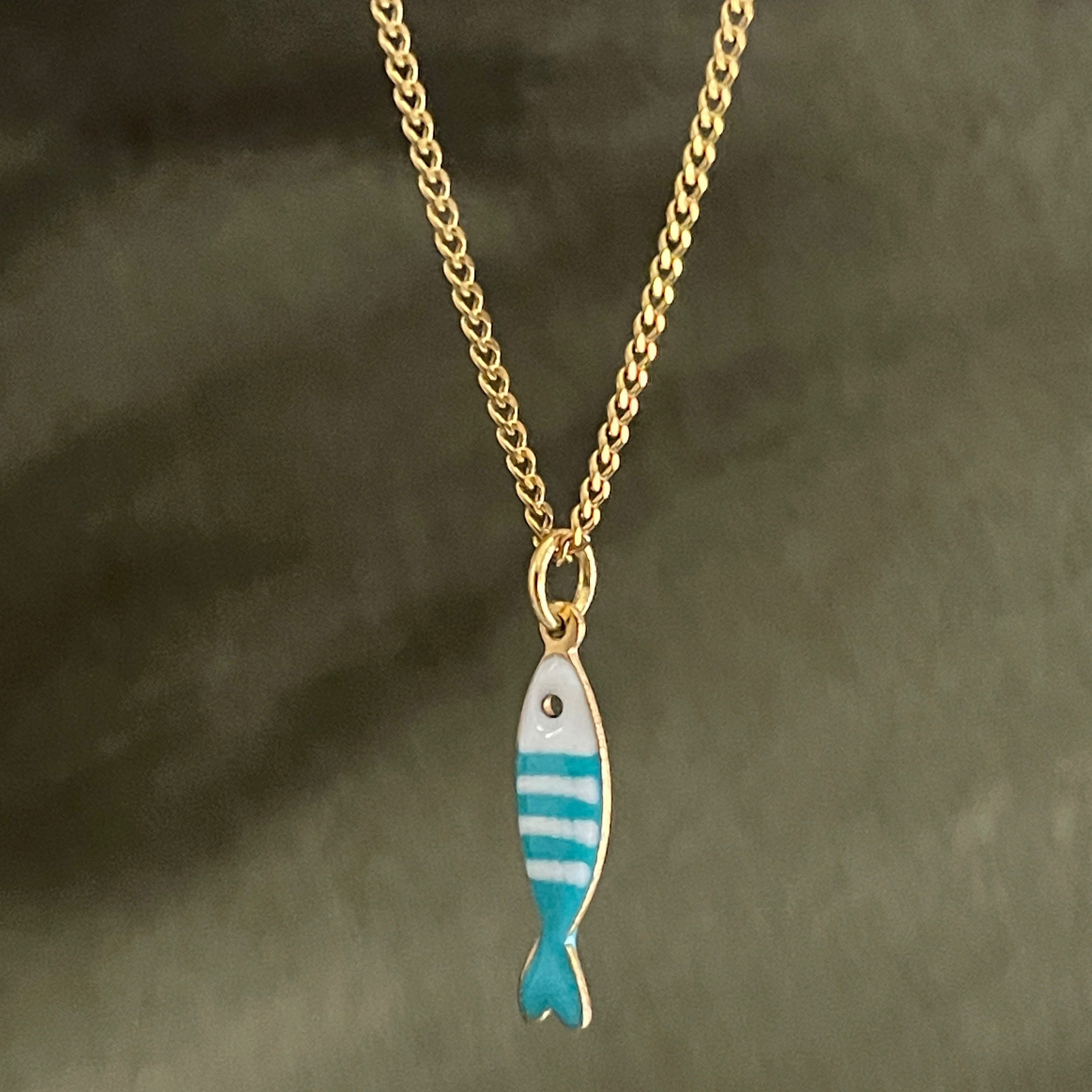 Little Splash | Tiny Enamel Fish Necklace - Turquoise