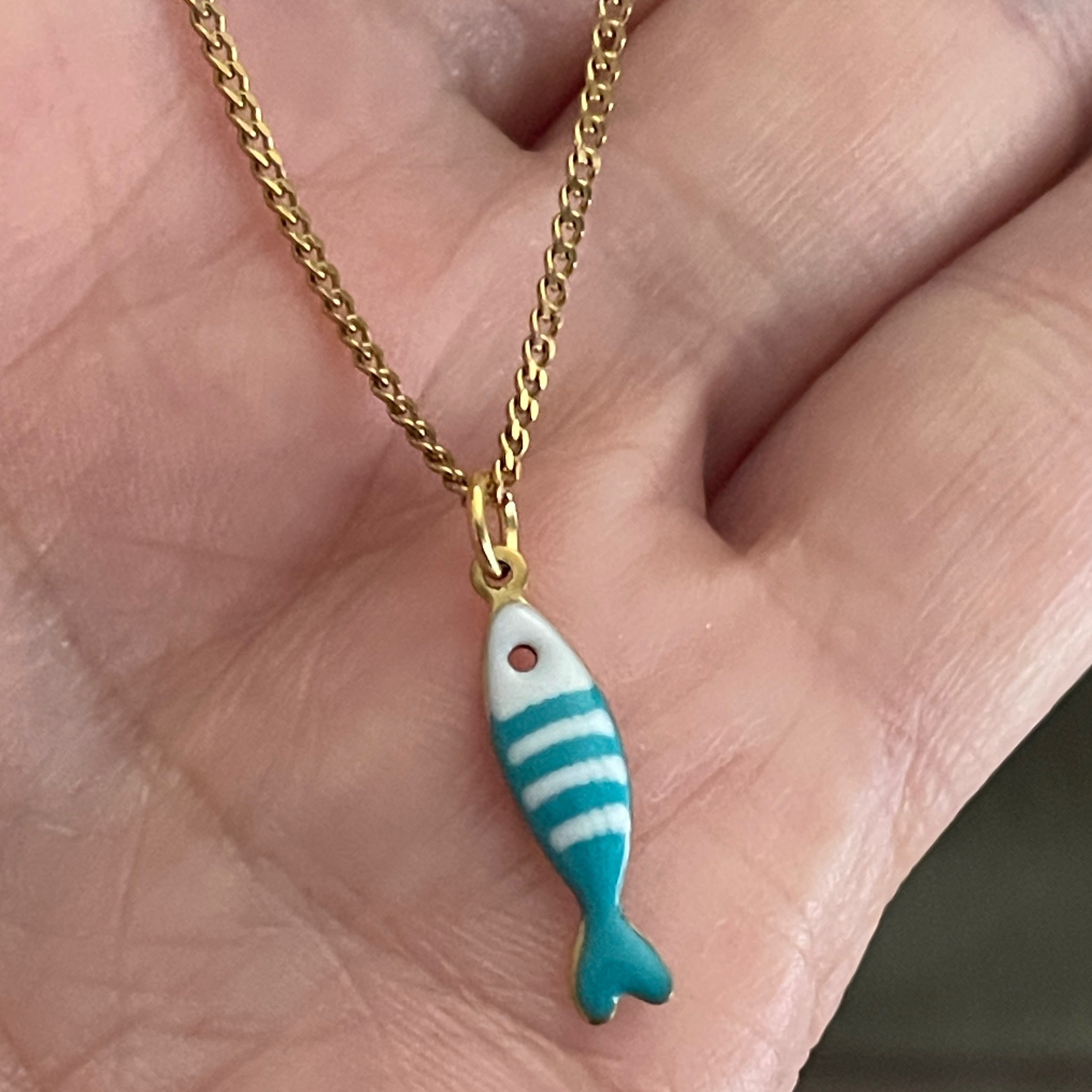 Little Splash | Tiny Enamel Fish Necklace - Turquoise