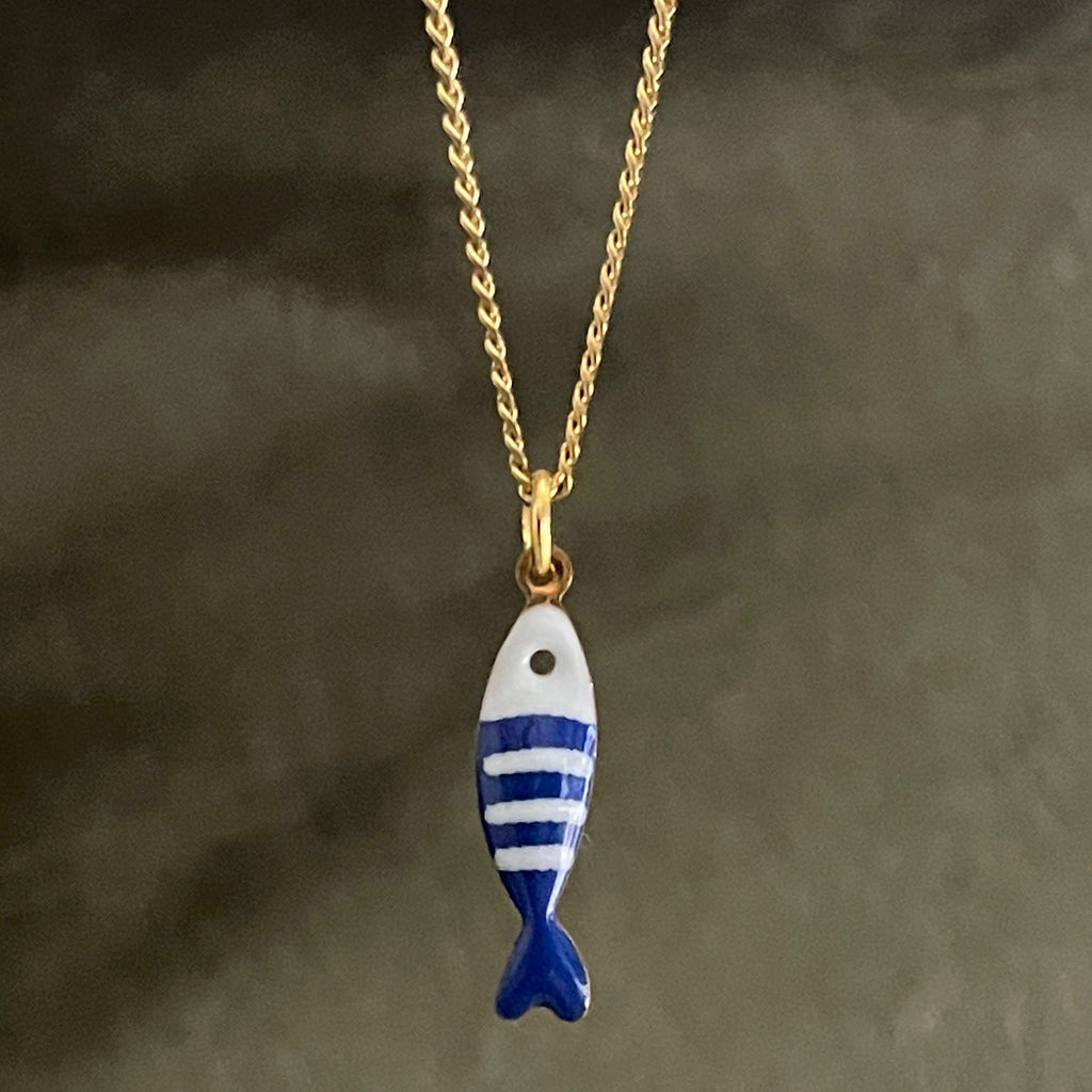 Little Splash | Tiny Enamel Fish Necklace - Blue