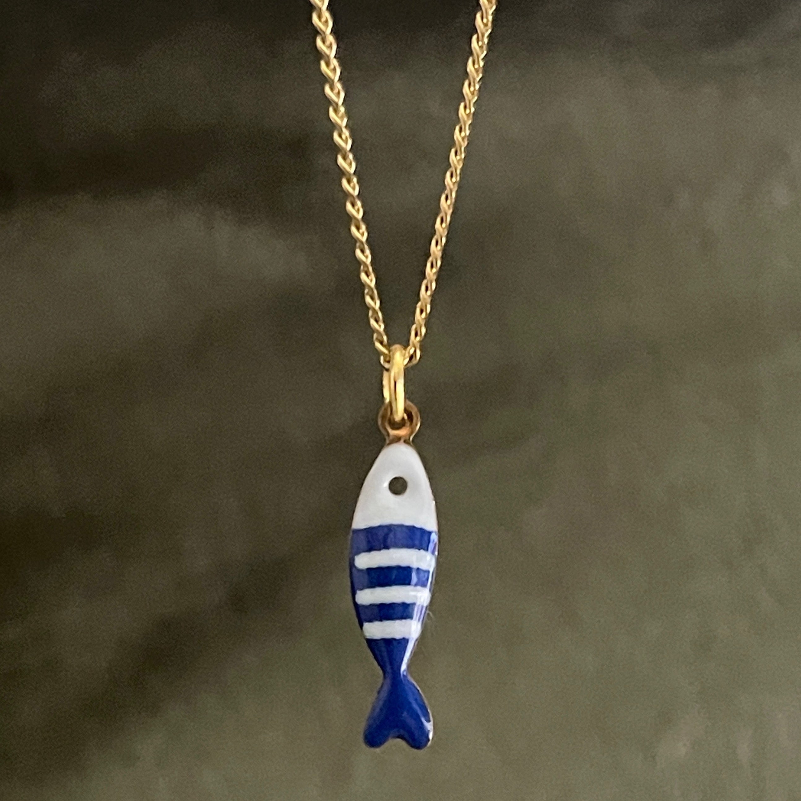Little Splash | Tiny Enamel Fish Necklace - Blue