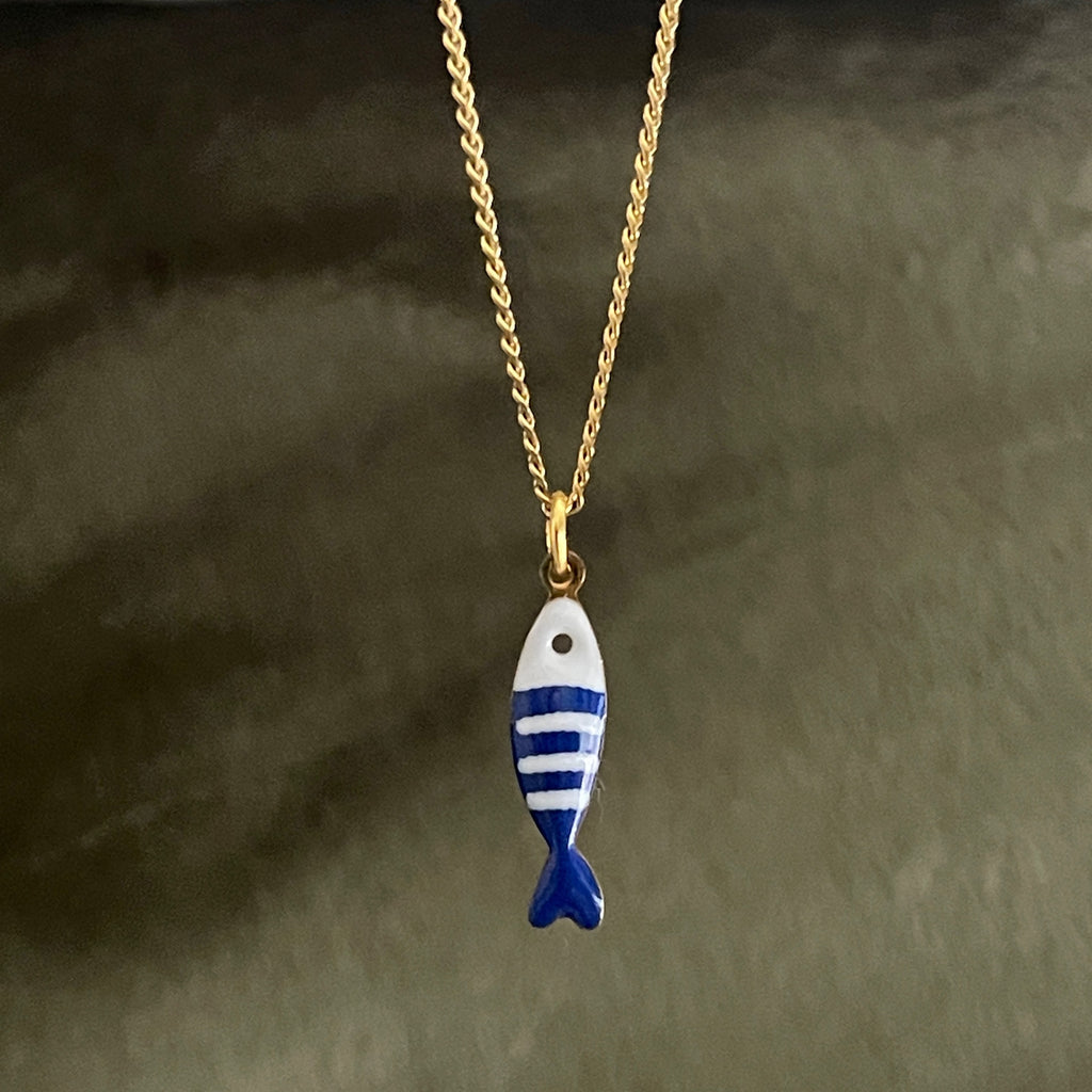 Little Splash | Tiny Enamel Fish Necklace - Blue