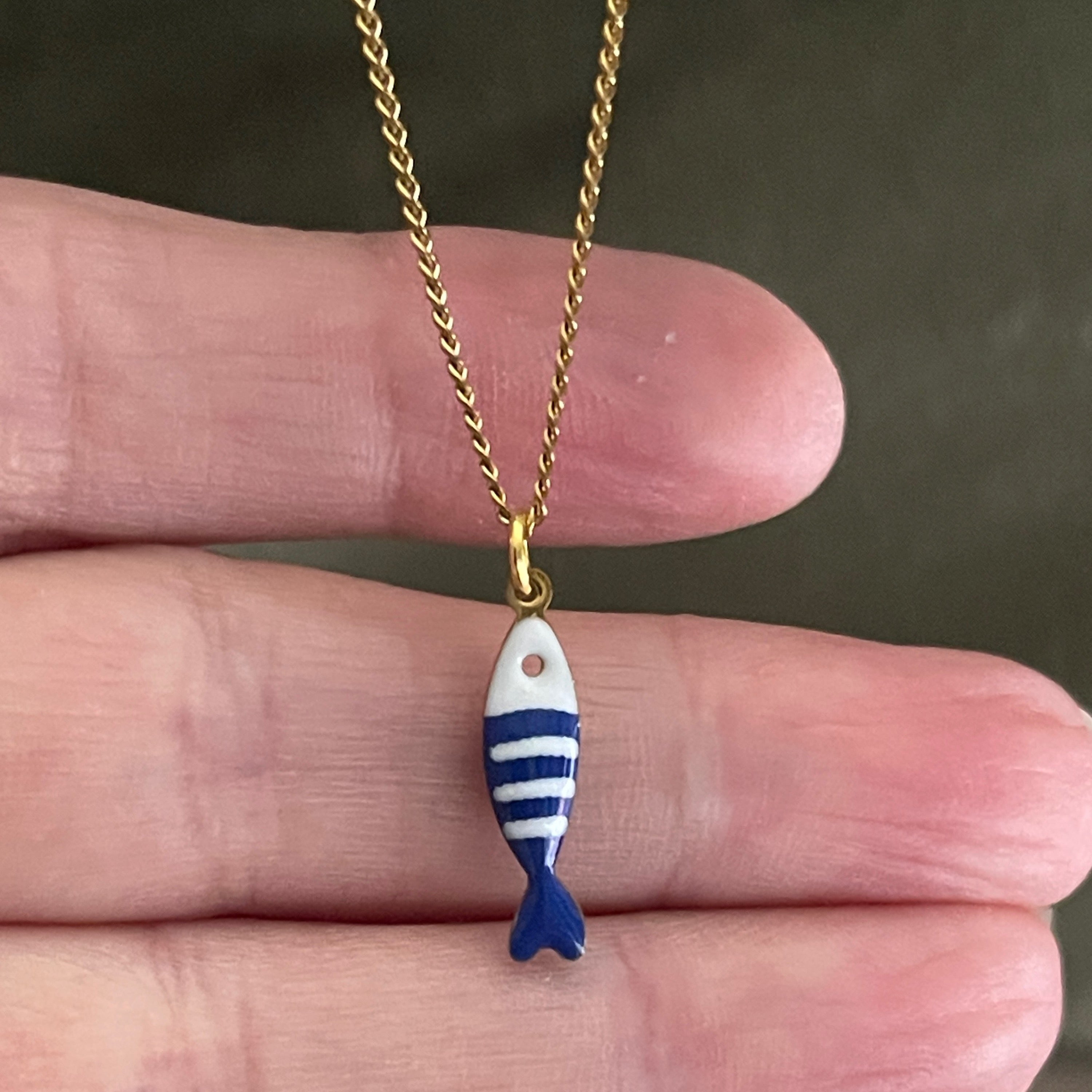Little Splash | Tiny Enamel Fish Necklace - Blue
