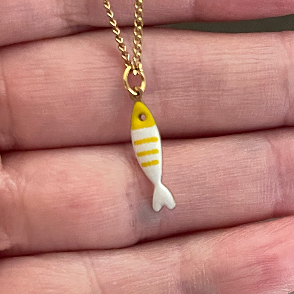 Little Splash | Tiny Enamel Fish Necklace - Yellow