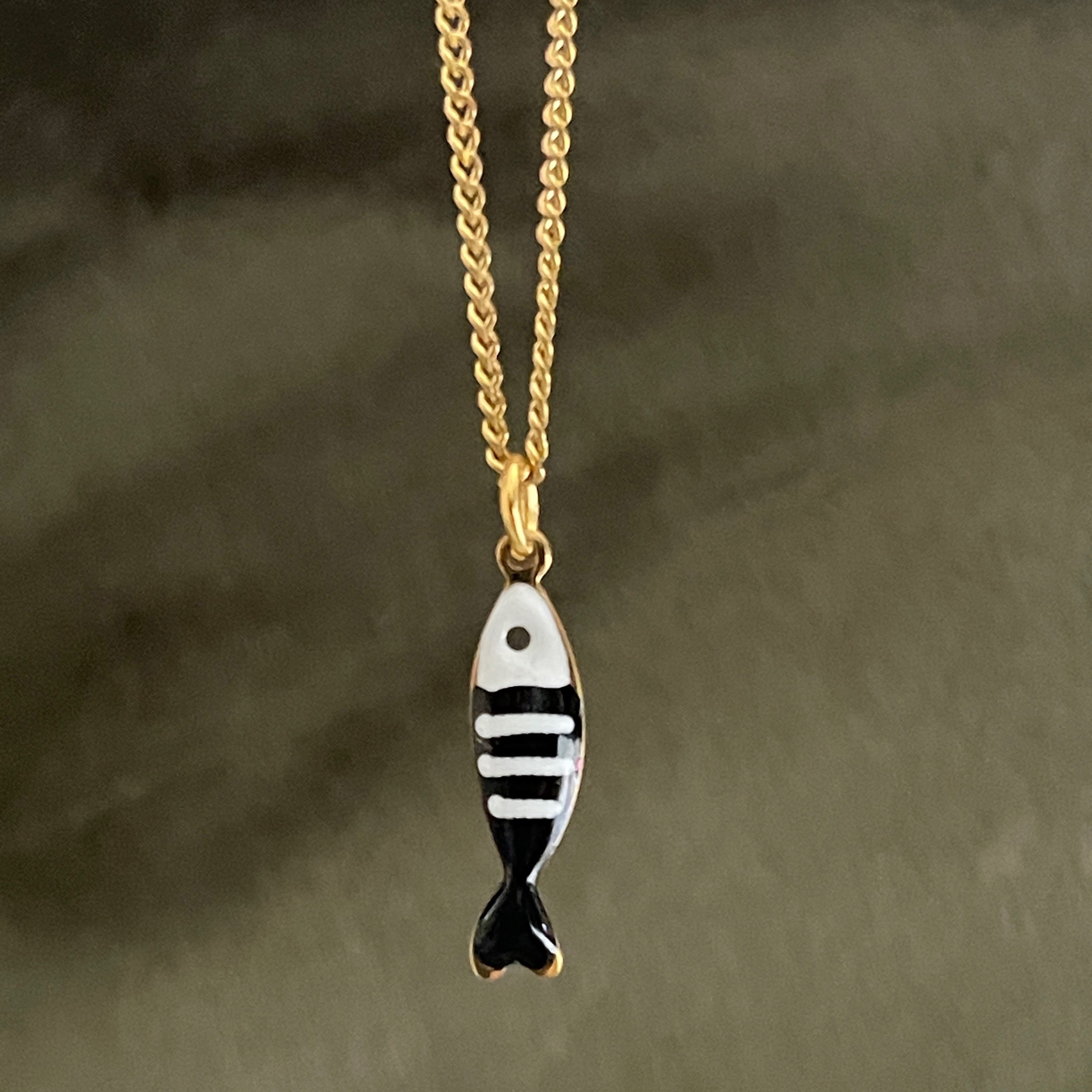 Little Splash | Tiny Enamel Fish Necklace - Black