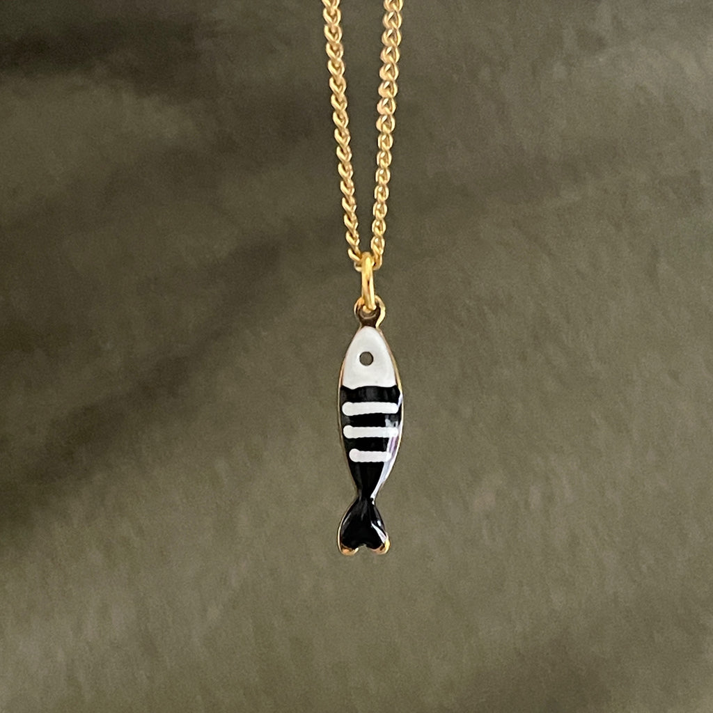 Little Splash | Tiny Enamel Fish Necklace - Black