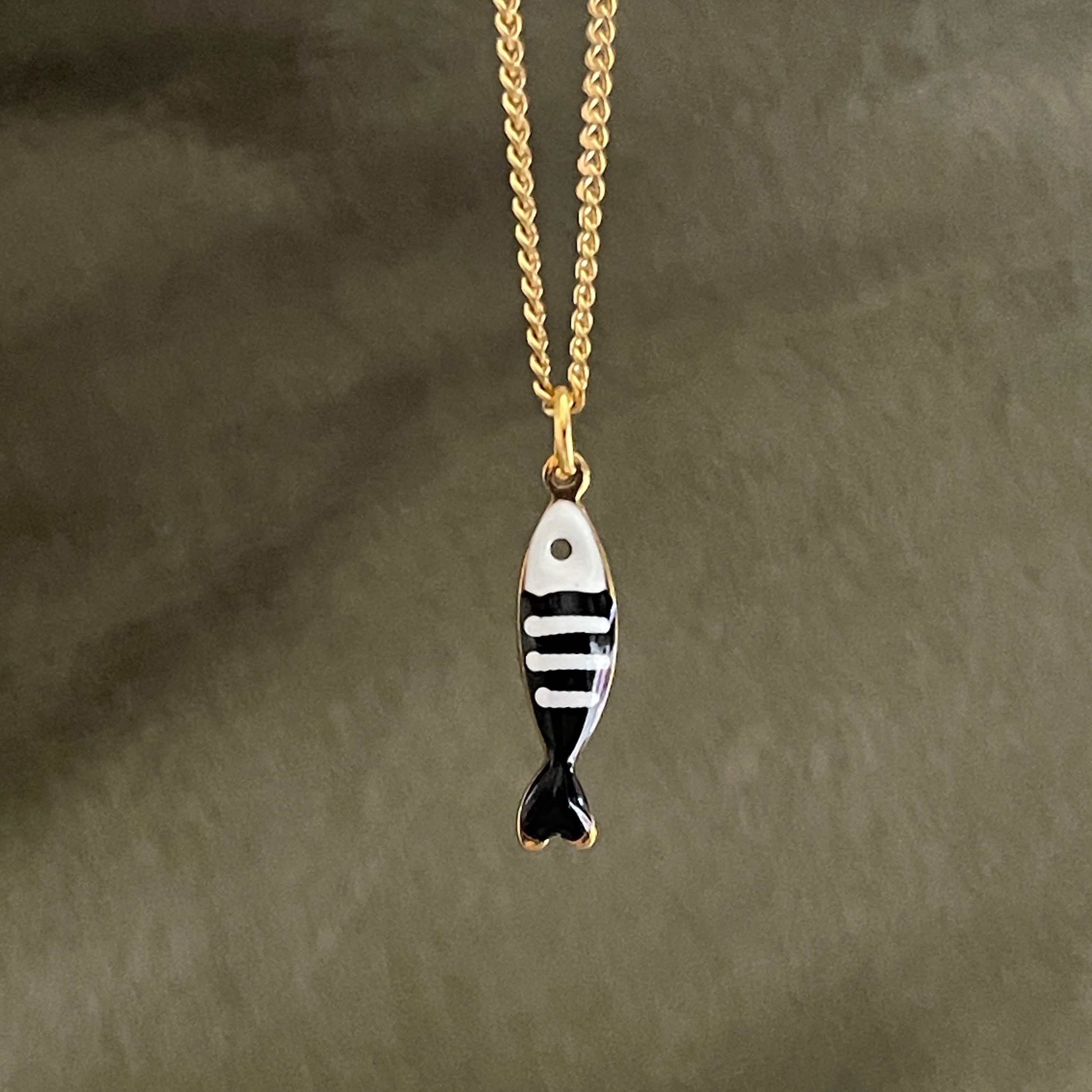 Little Splash | Tiny Enamel Fish Necklace - Black