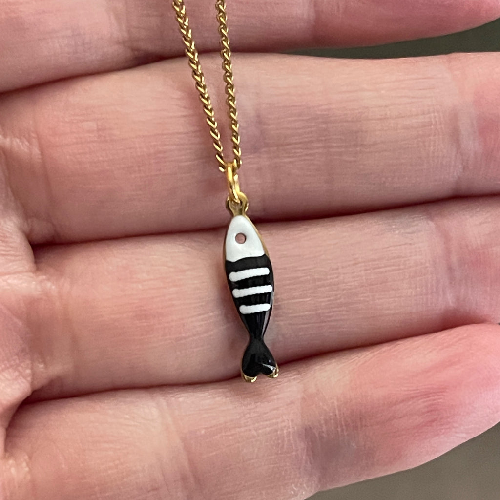 Little Splash | Tiny Enamel Fish Necklace - Black