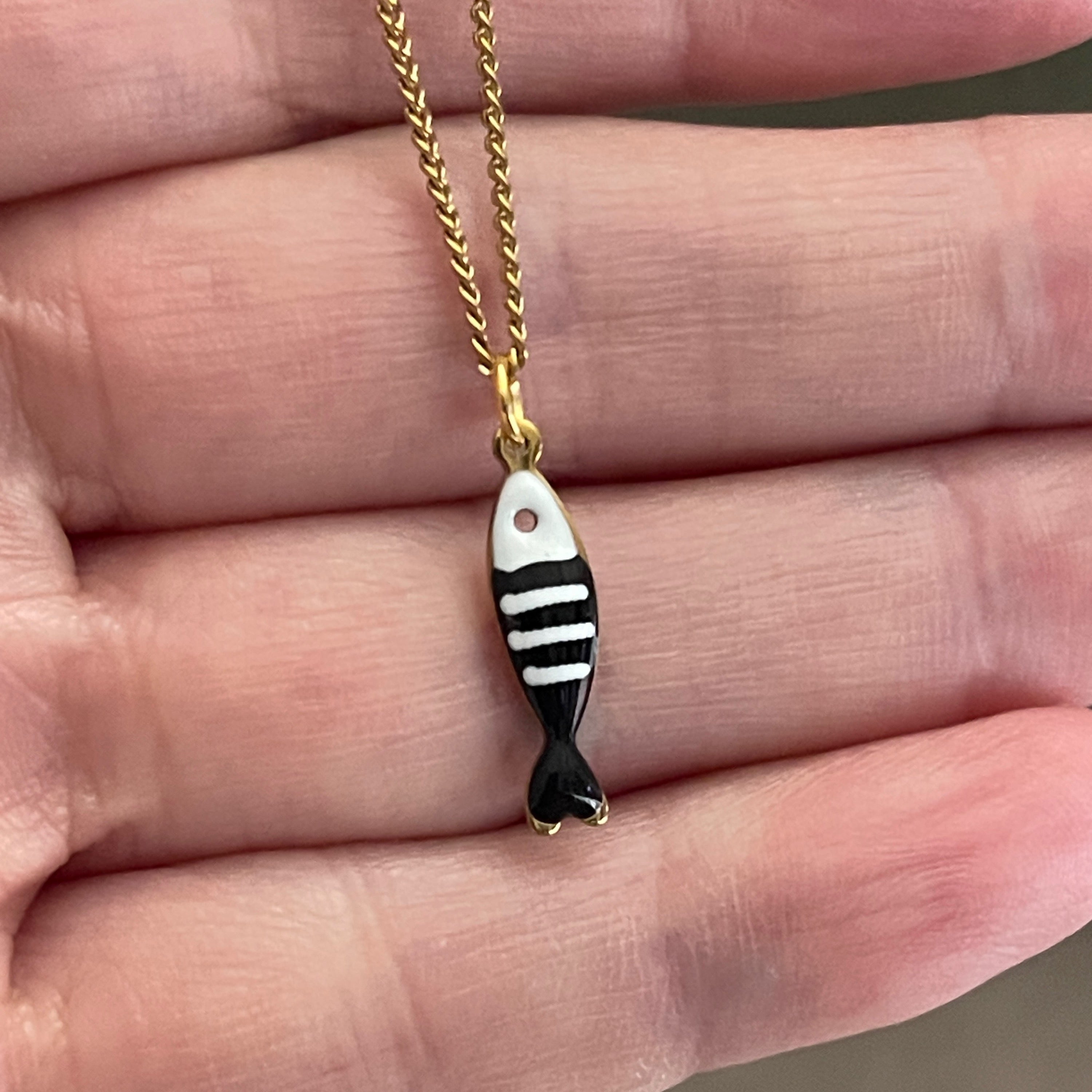 Little Splash | Tiny Enamel Fish Necklace - Black