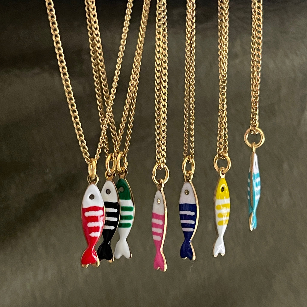 Little Splash | Tiny Enamel Fish Necklace - Black