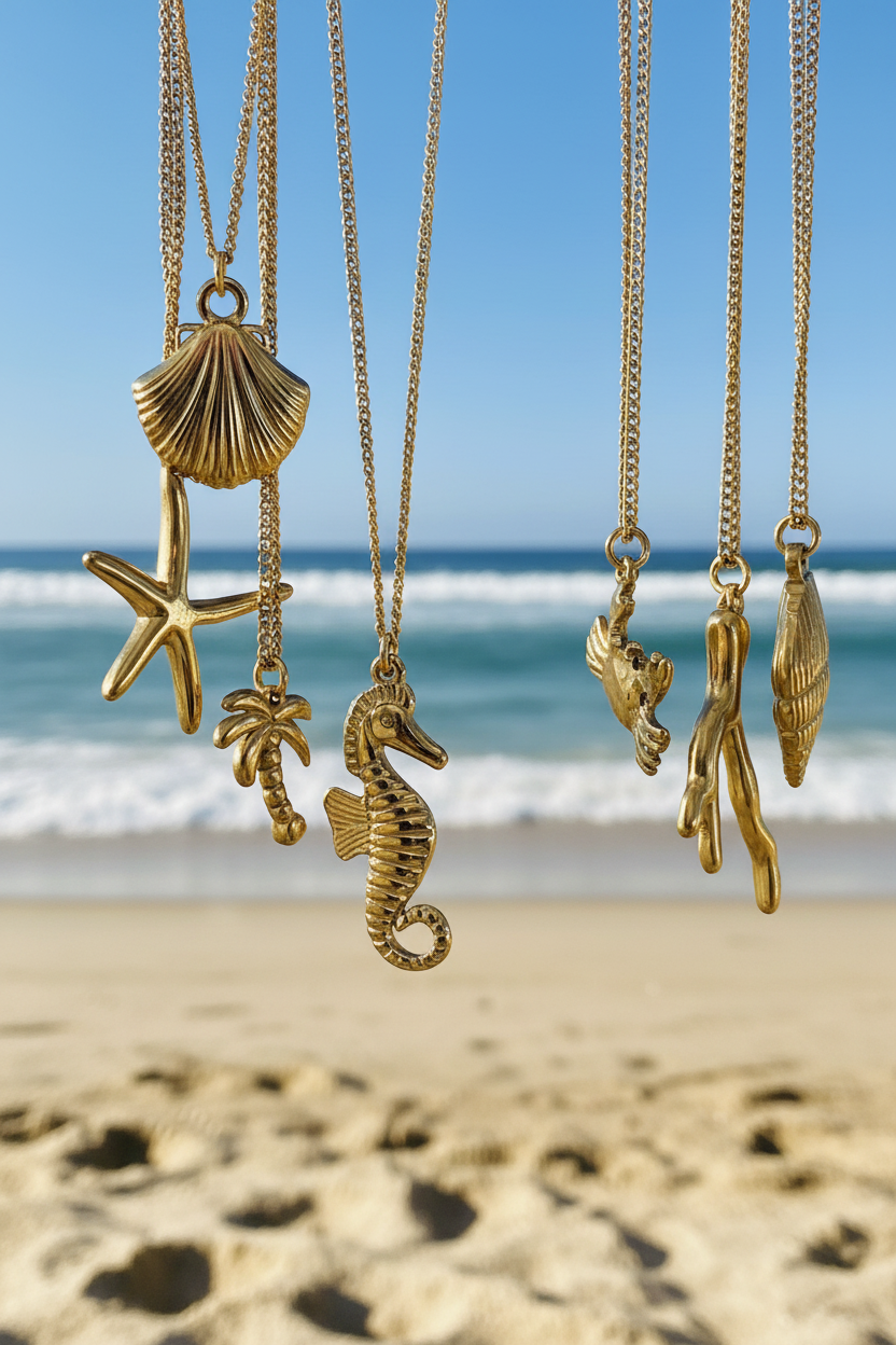 Bohemian Coral Charm Necklace | Gold