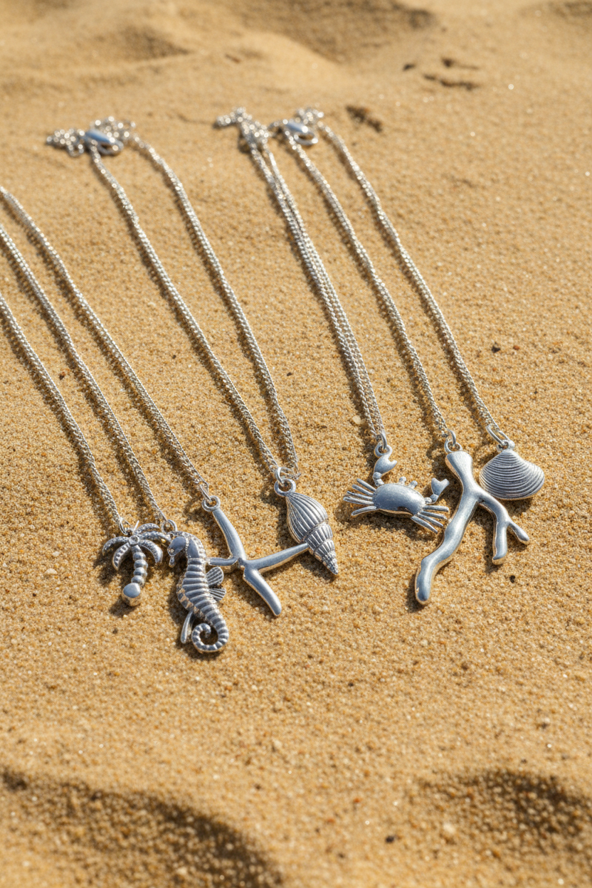 Bohemian Coral Charm Necklace | Silver