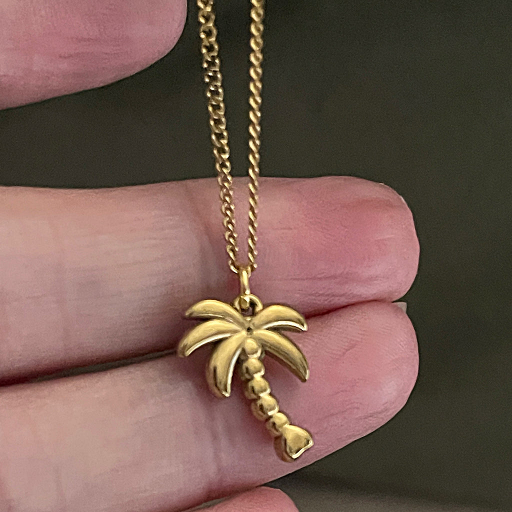 Bohemian Palm Tree Charm Necklace | Gold