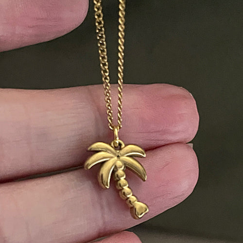 Bohemian Palm Tree Charm Necklace | Gold
