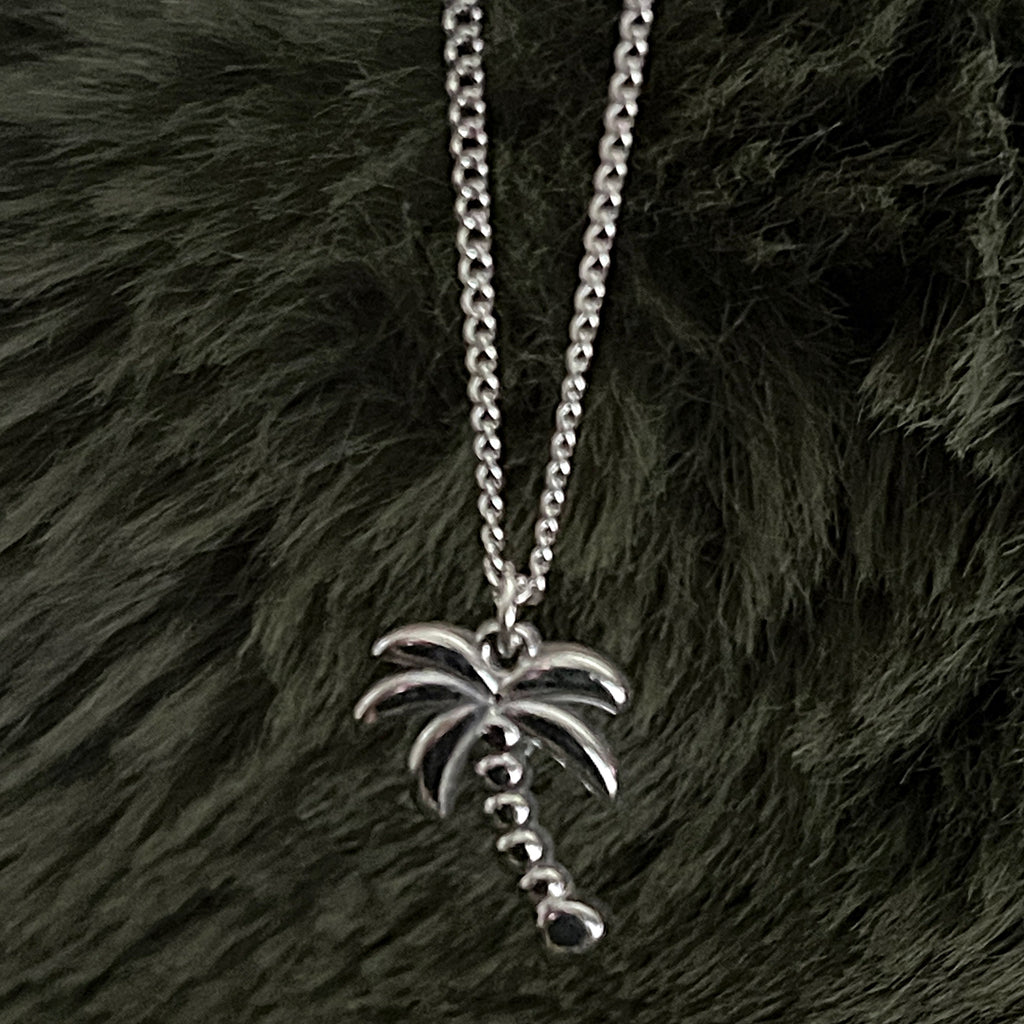 Bohemian Palm Tree Charm Necklace | Silver
