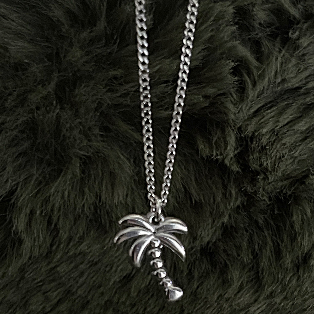 Bohemian Palm Tree Charm Necklace | Silver