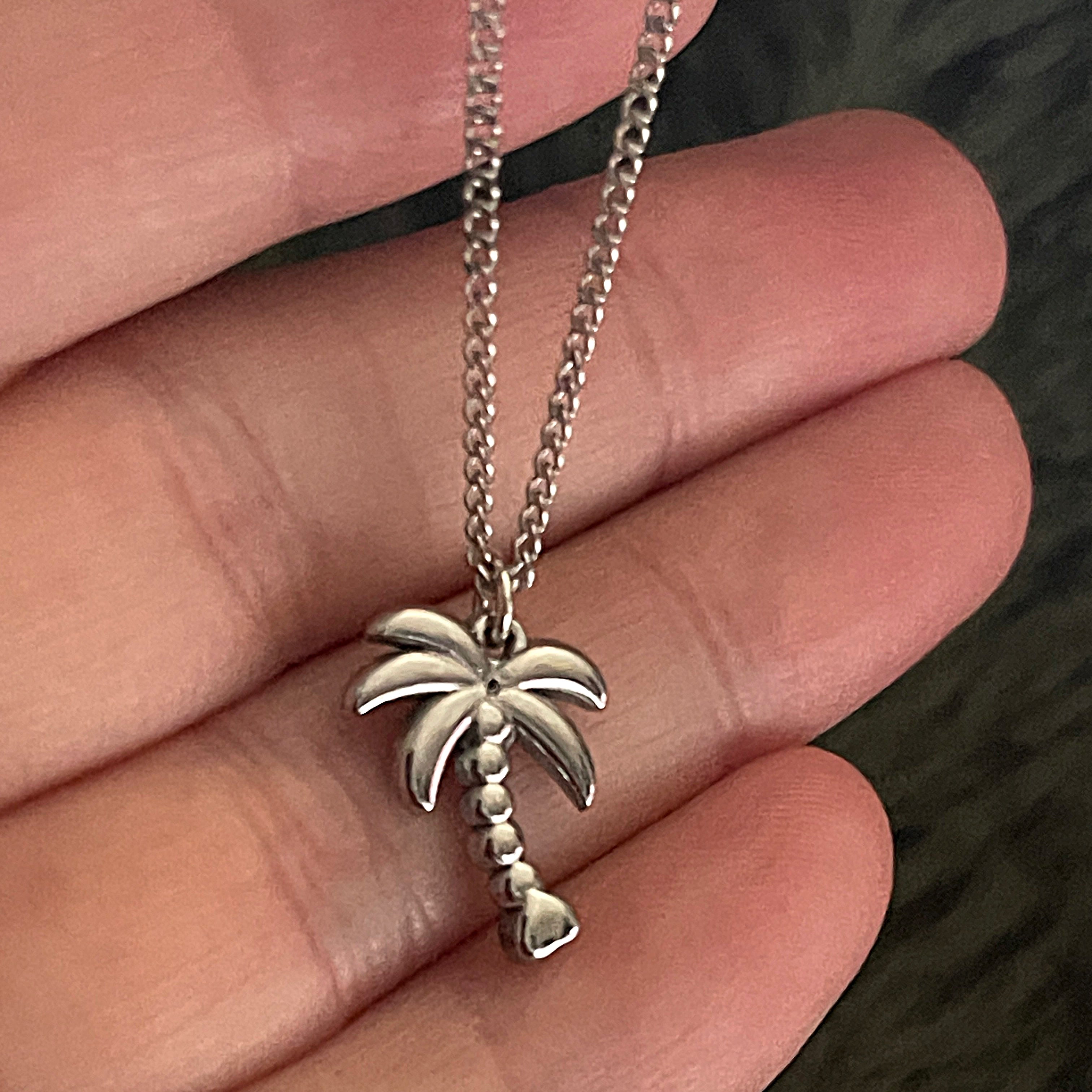 Bohemian Palm Tree Charm Necklace | Silver