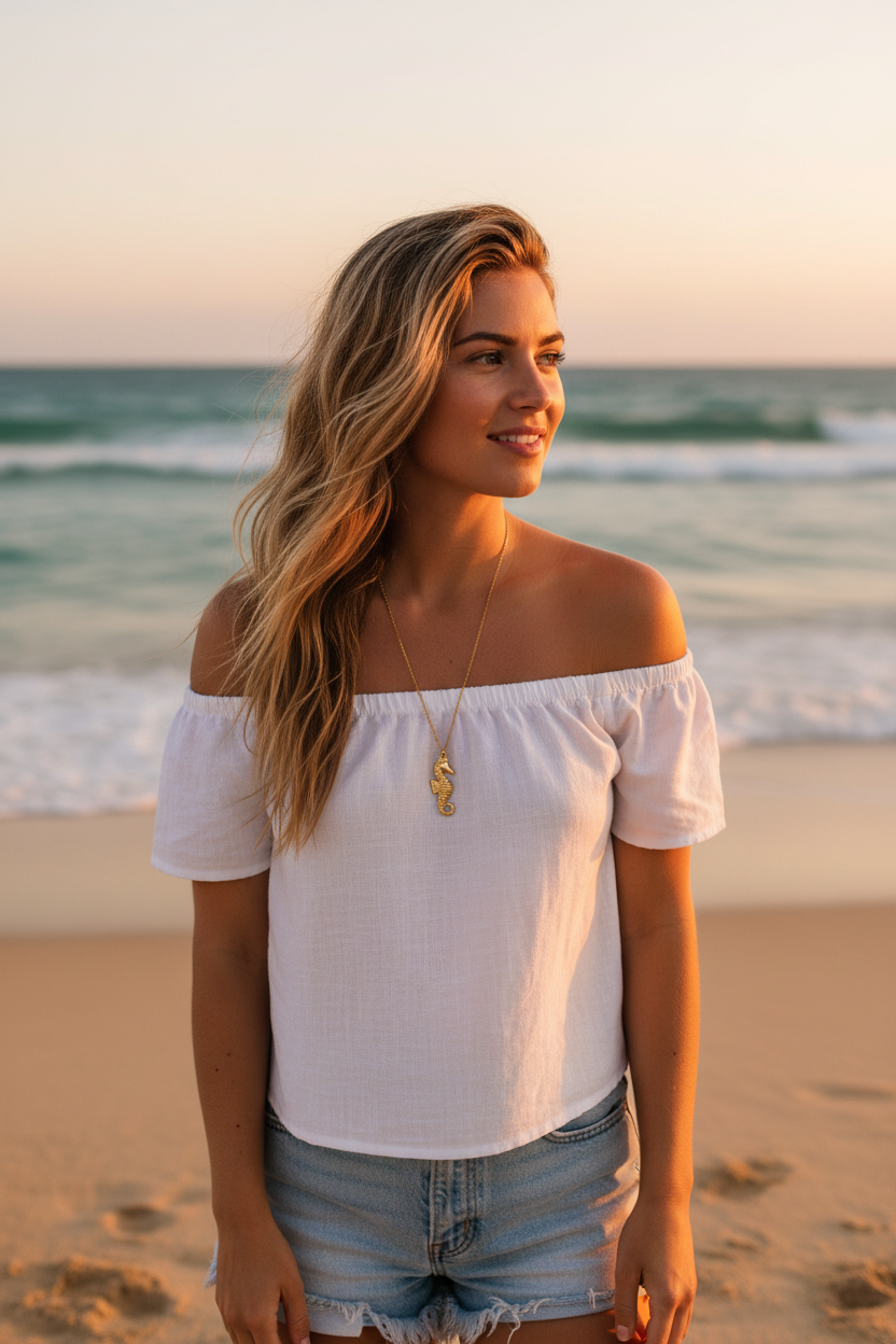 Bohemian Seahorse Charm Necklace | Gold