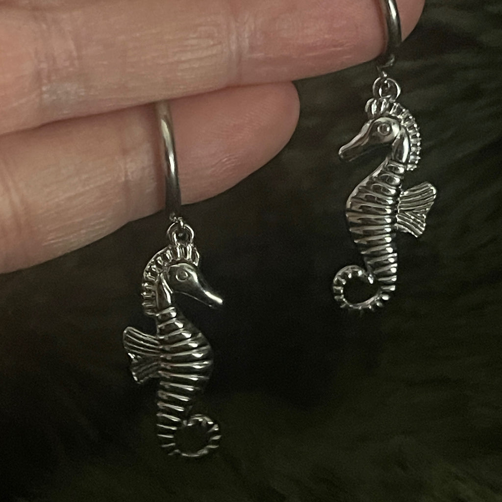 Bohemian Seahorse Charm Hoops | Silver