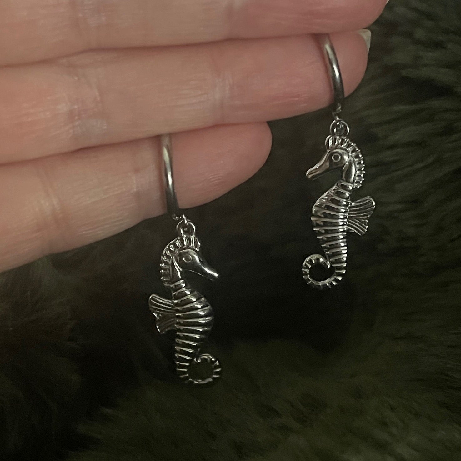 Bohemian Seahorse Charm Hoops | Silver