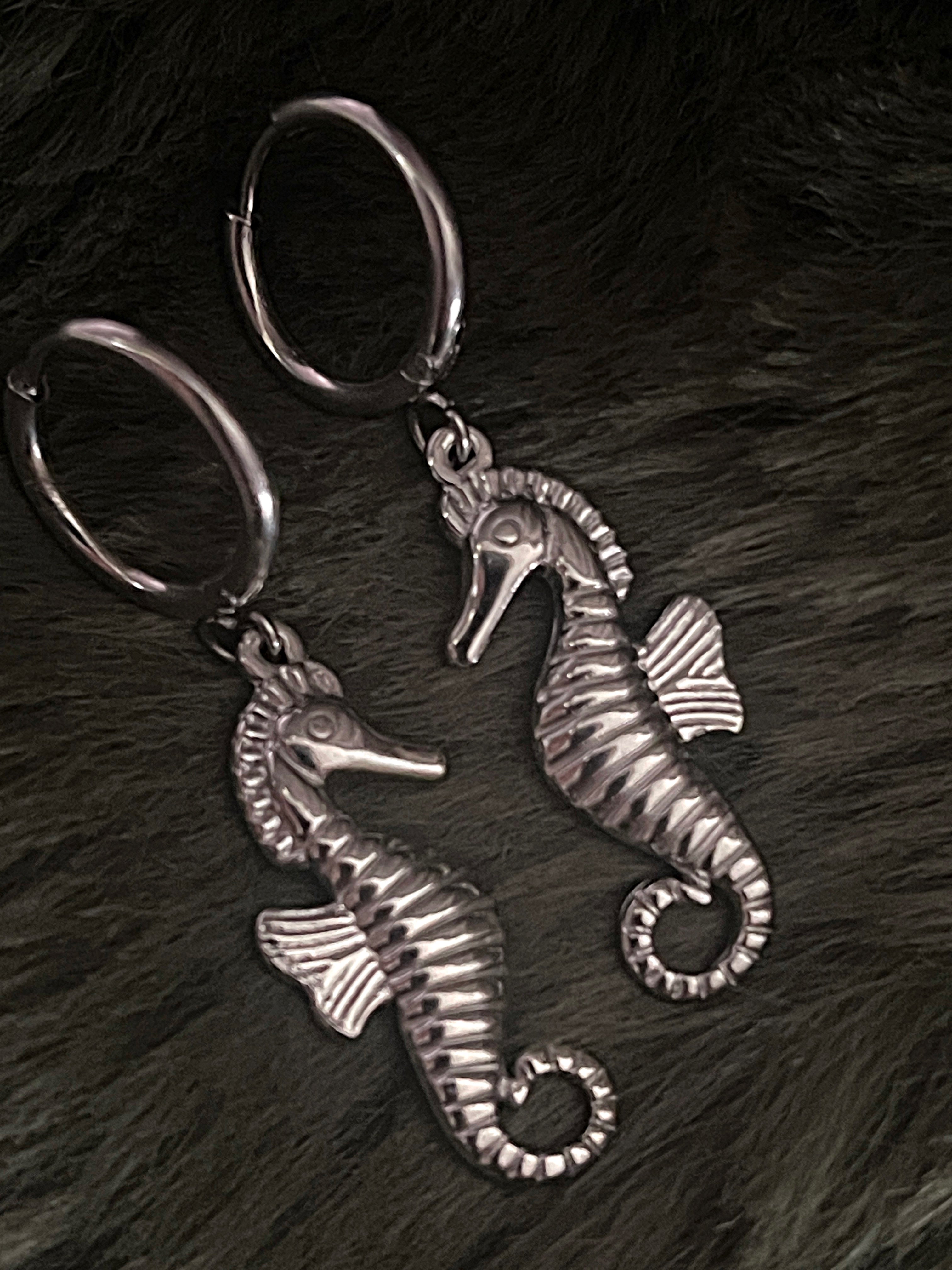 Bohemian Seahorse Charm Hoops | Silver