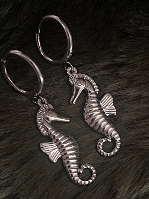 Bohemian Seahorse Charm Hoops | Silver