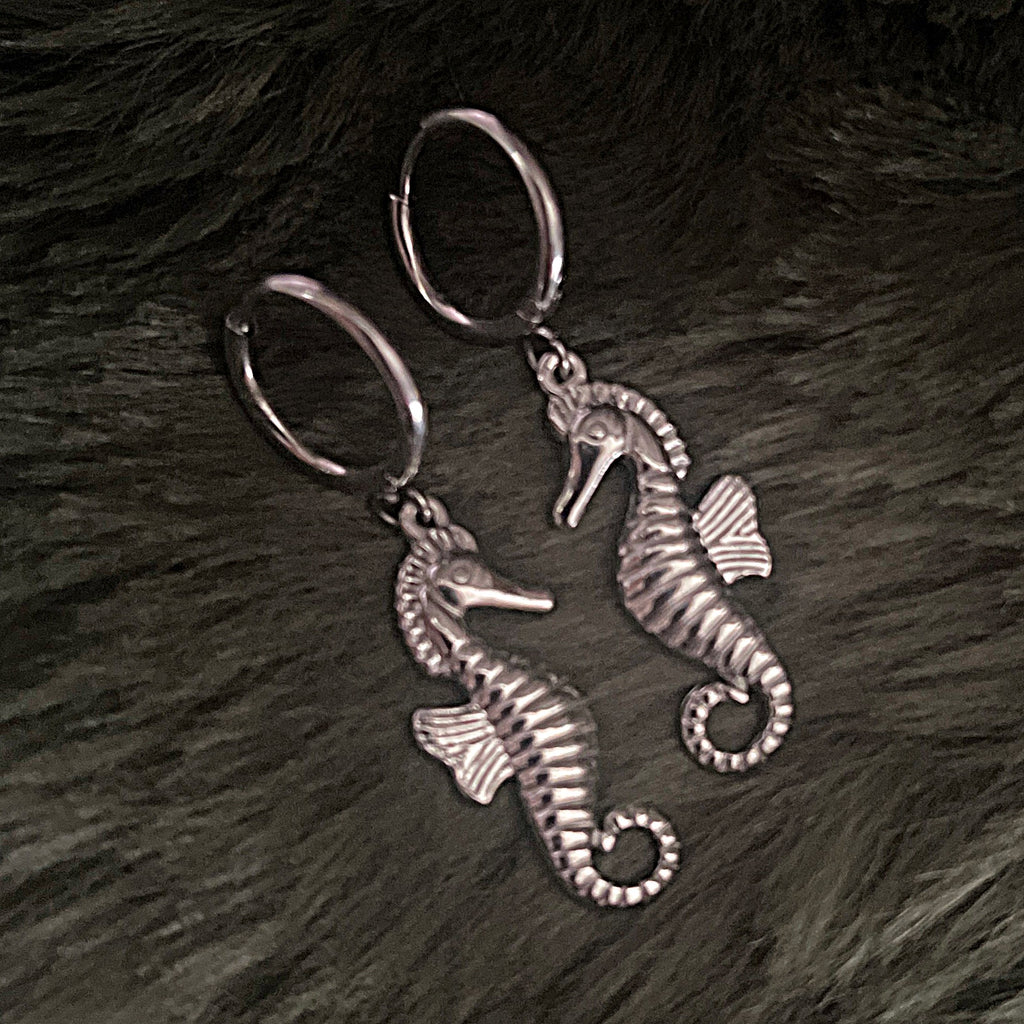 Bohemian Seahorse Charm Hoops | Silver