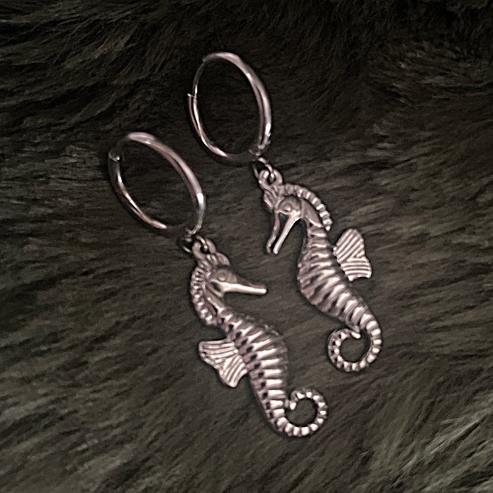 Bohemian Seahorse Charm Hoops | Silver